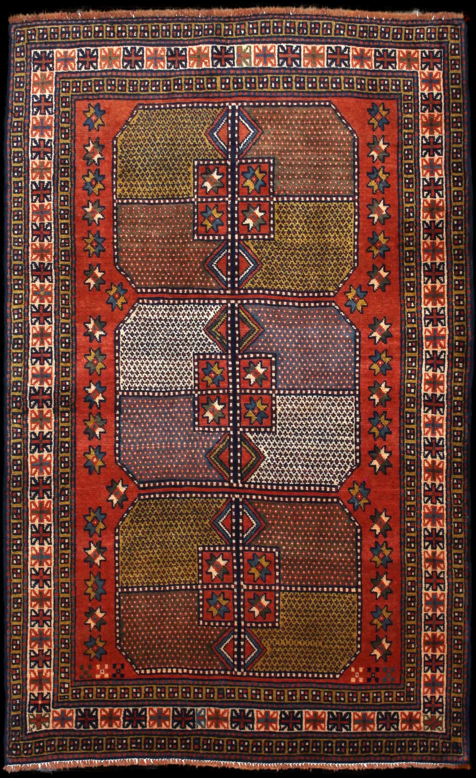 Handmade Perse rug in dimensions 185 centimeters length by 115 centimeters width with mainly Vert et Bleu colors