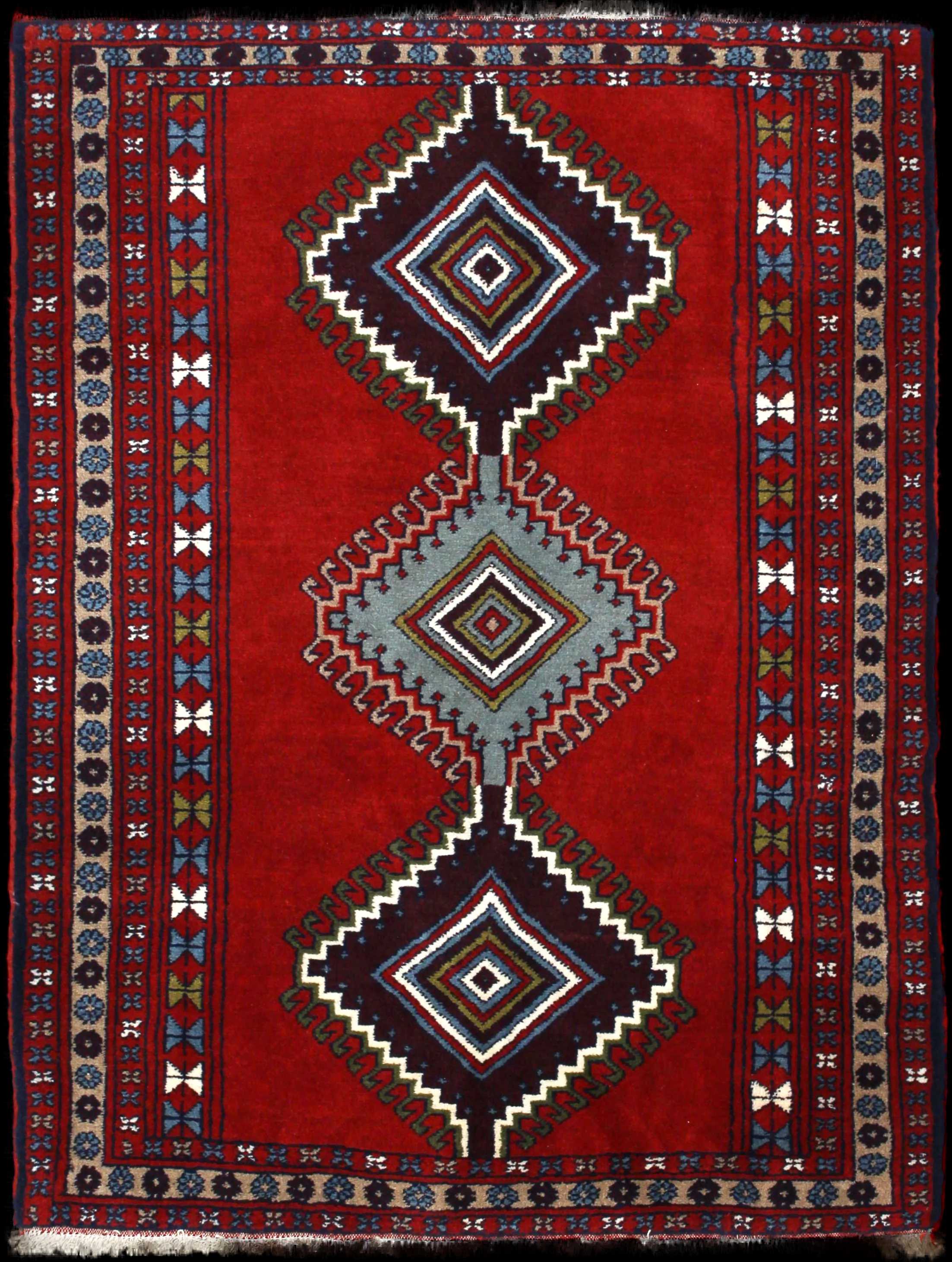 Handmade Persian rug in dimensions 162 centimeters length by 122 centimeters width with mainly Red and Blue colors