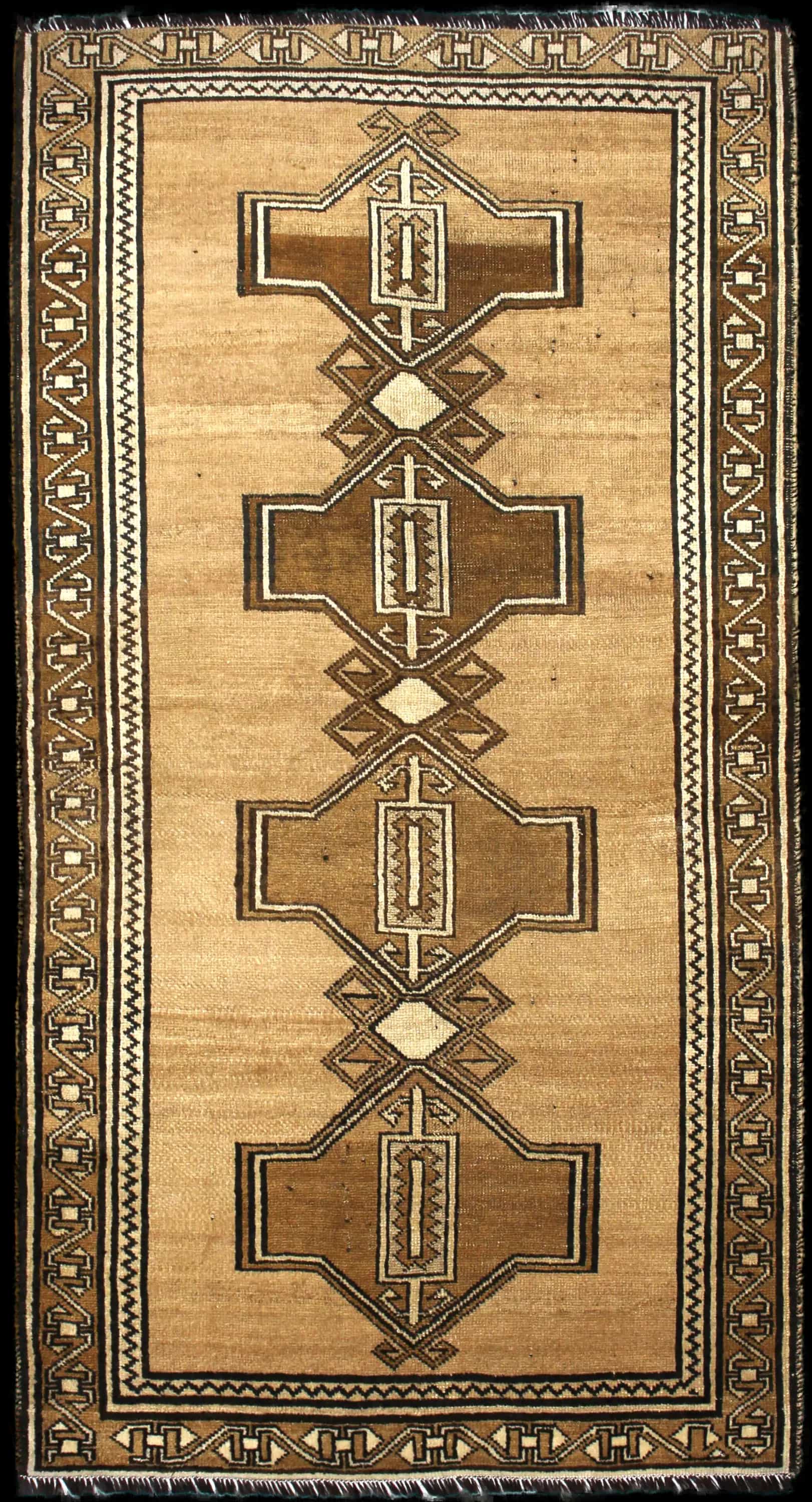 Handmade Perse rug in dimensions 220 centimeters length by 120 centimeters width with mainly Marron colors