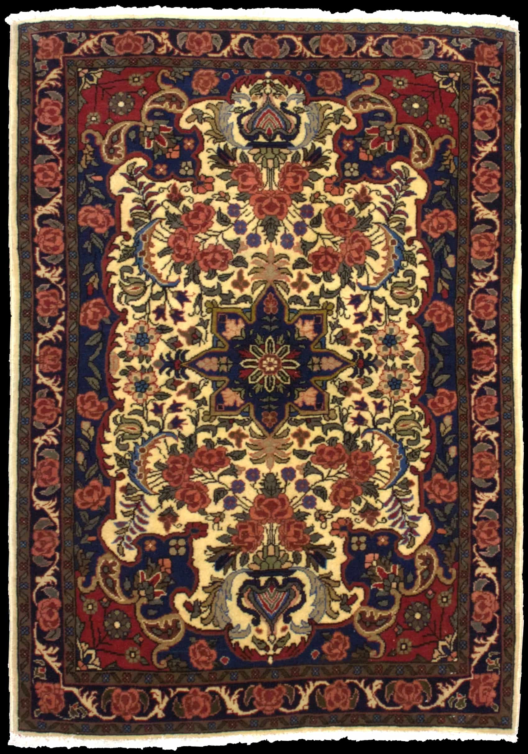 Handmade Perse rug in dimensions 141 centimeters length by 96 centimeters width with mainly Marron et Rose colors