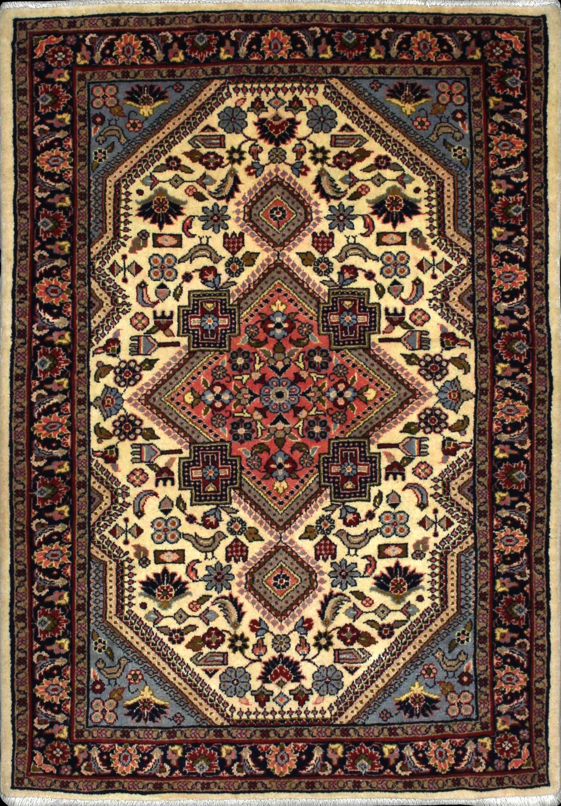 Handmade Persian rug in dimensions 153 centimeters length by 108 centimetres width with mainly Beige colors