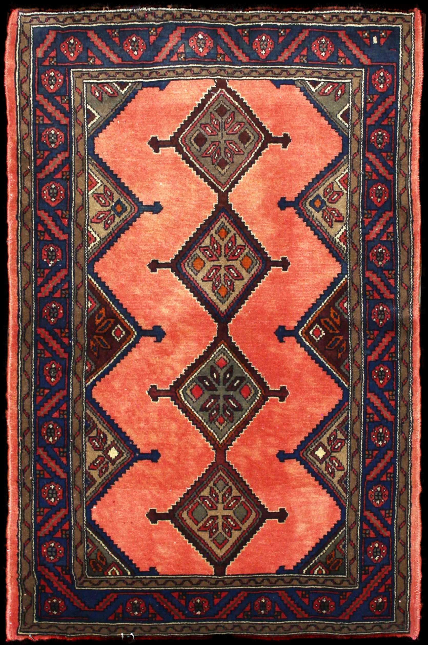 Handmade Persian rug in dimensions 147 centimeters length by 95 centimetres width with mainly Pink colors