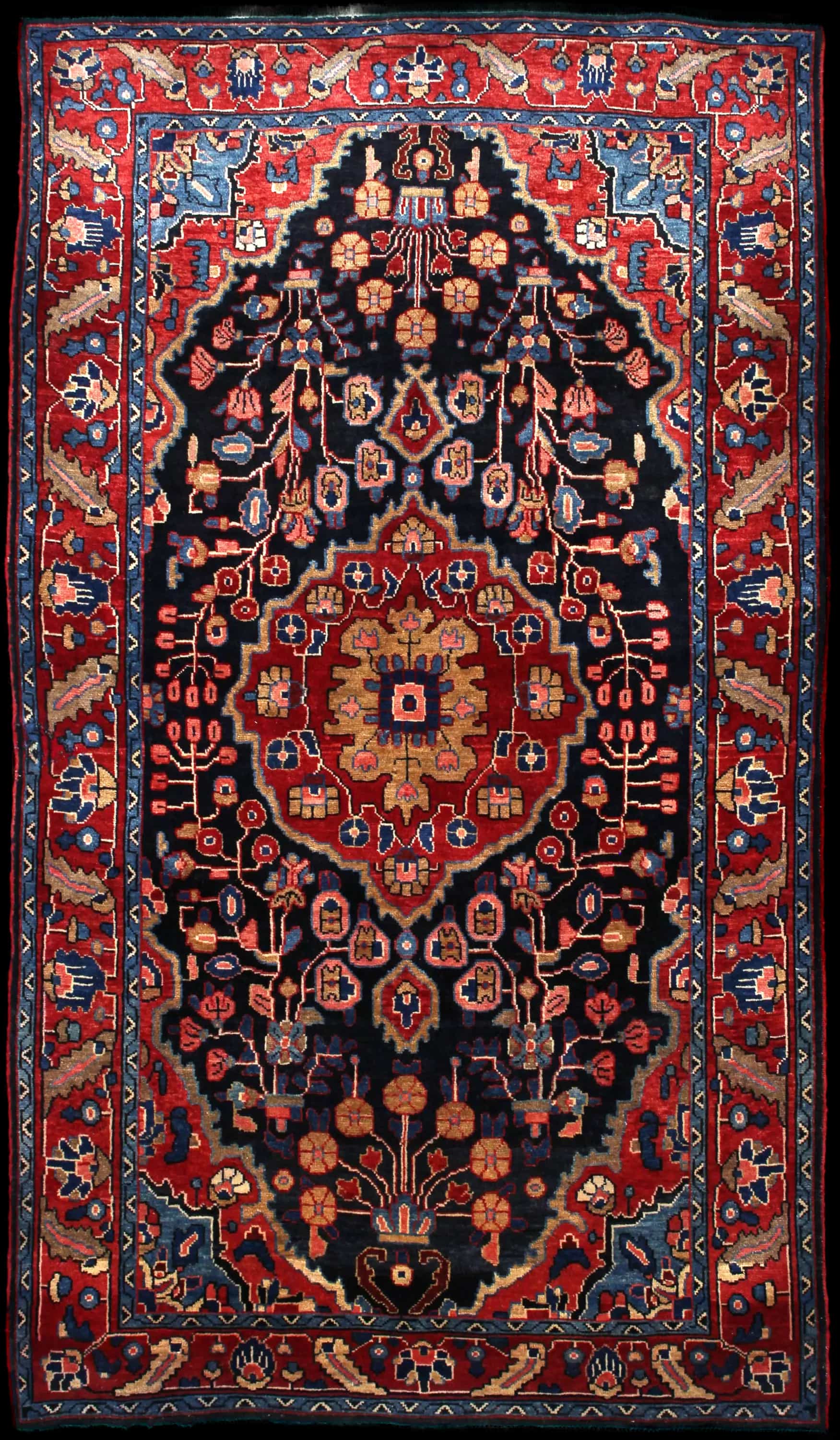 Handmade Persian rug in dimensions 224 centimeters length by 130 centimeters width with mainly Red and Blue colors