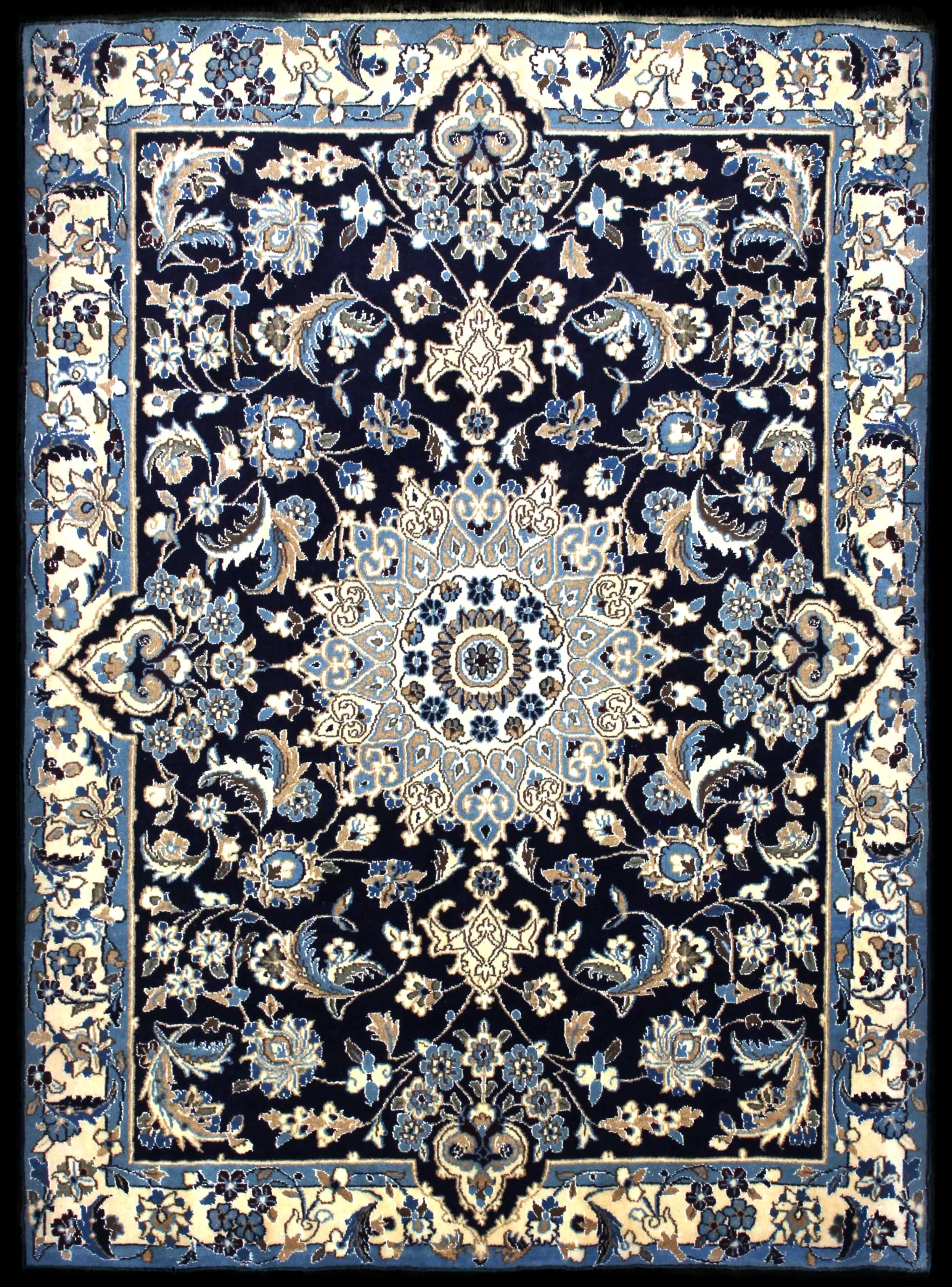 Handmade Persian rug of Nain style in dimensions 198 centimeters length by 142 centimetres width with mainly Blue colors