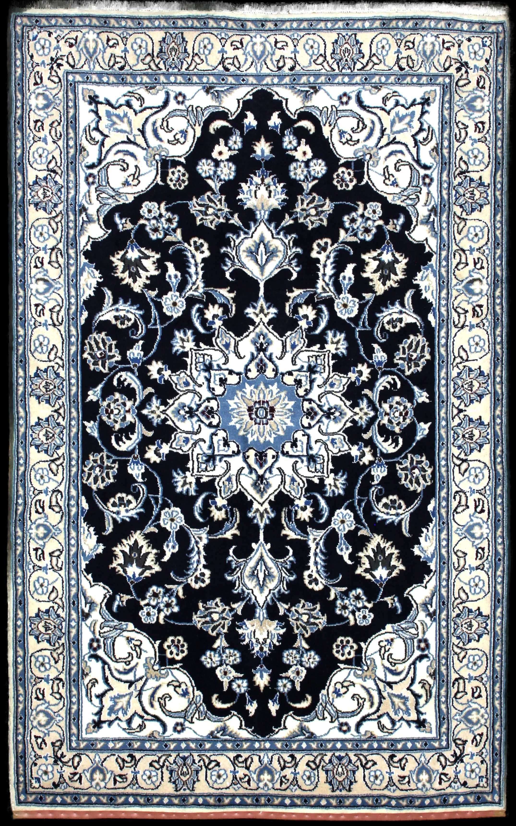 Handmade Persian rug of Nain style in dimensions 204 centimeters length by 125 centimetres width with mainly Beige and Blue colors