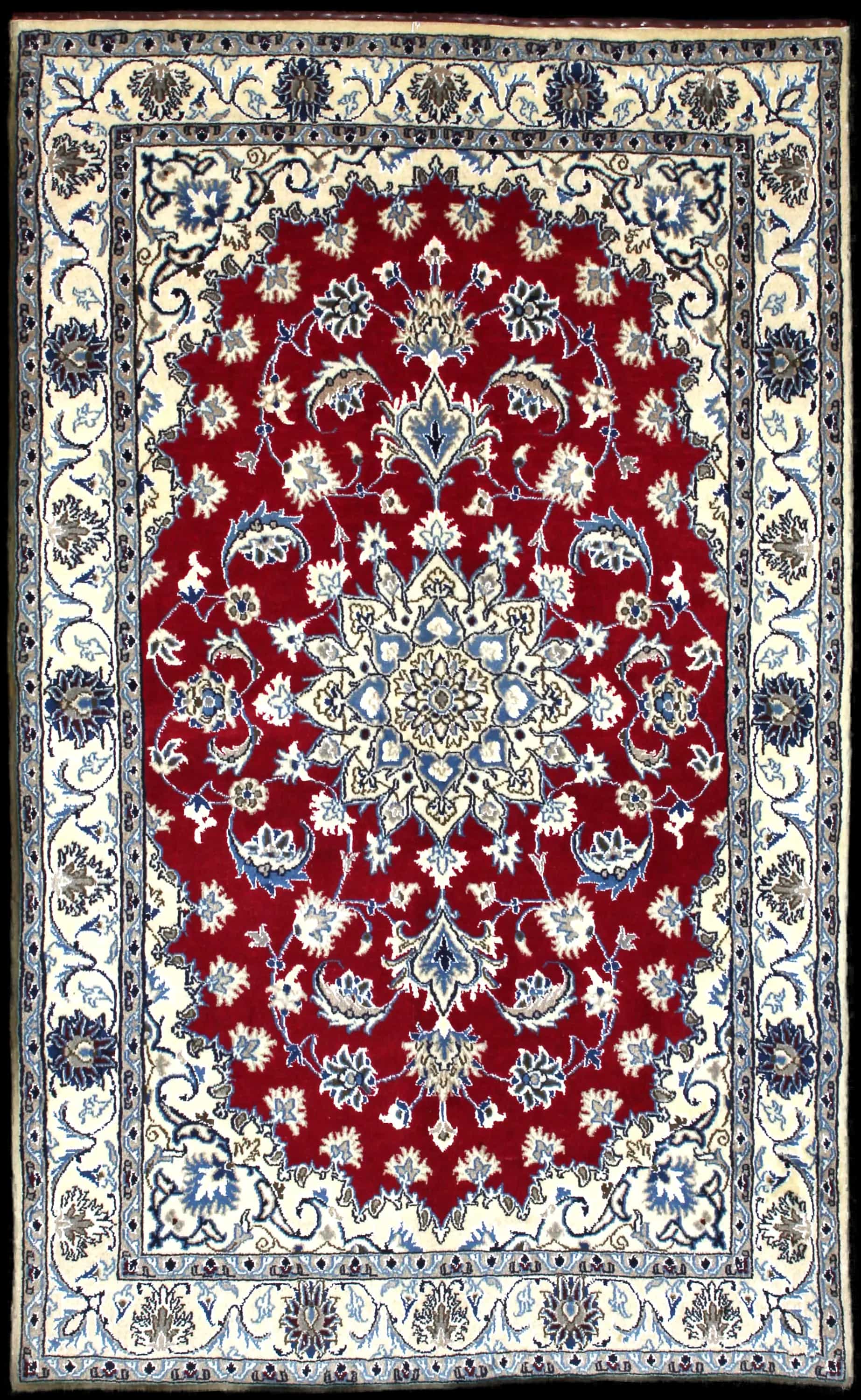 Handmade Persian rug in dimensions 195 centimeters length by 115 centimeters width with mainly Red and Blue colors