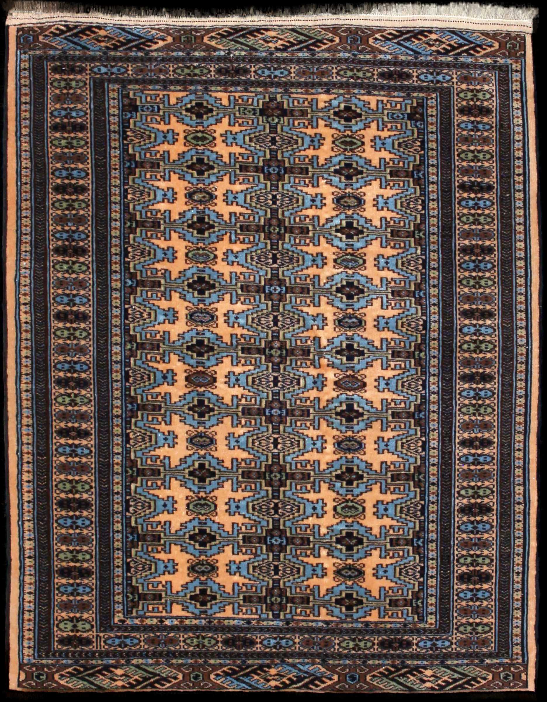 Handmade Perse rug in dimensions 137 centimeters length by 110 centimeters width with mainly Bleu et Marron colors