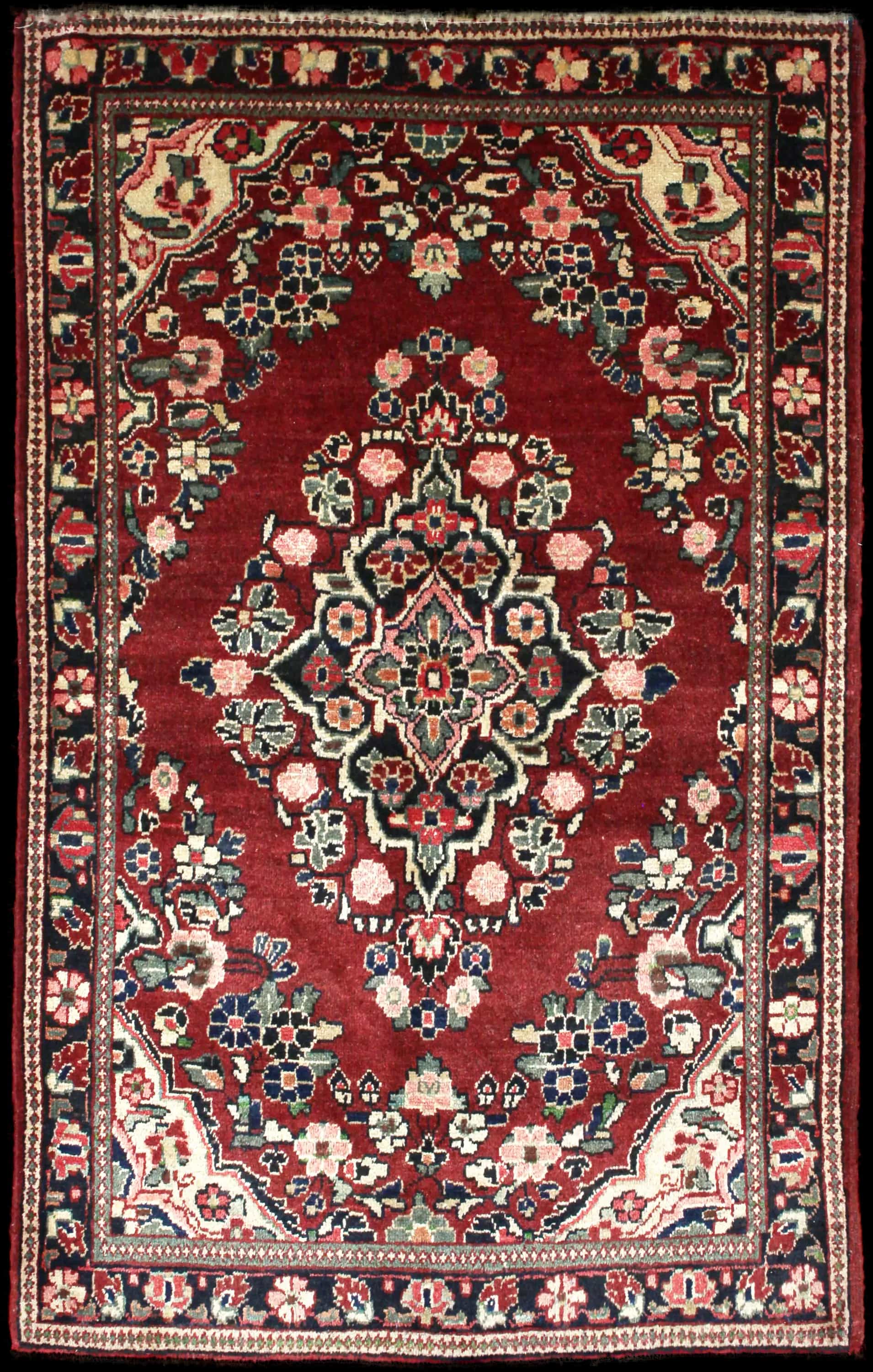 Handmade Persian rug in dimensions 204 centimeters length by 126 centimeters width with mainly Brown and Red colors