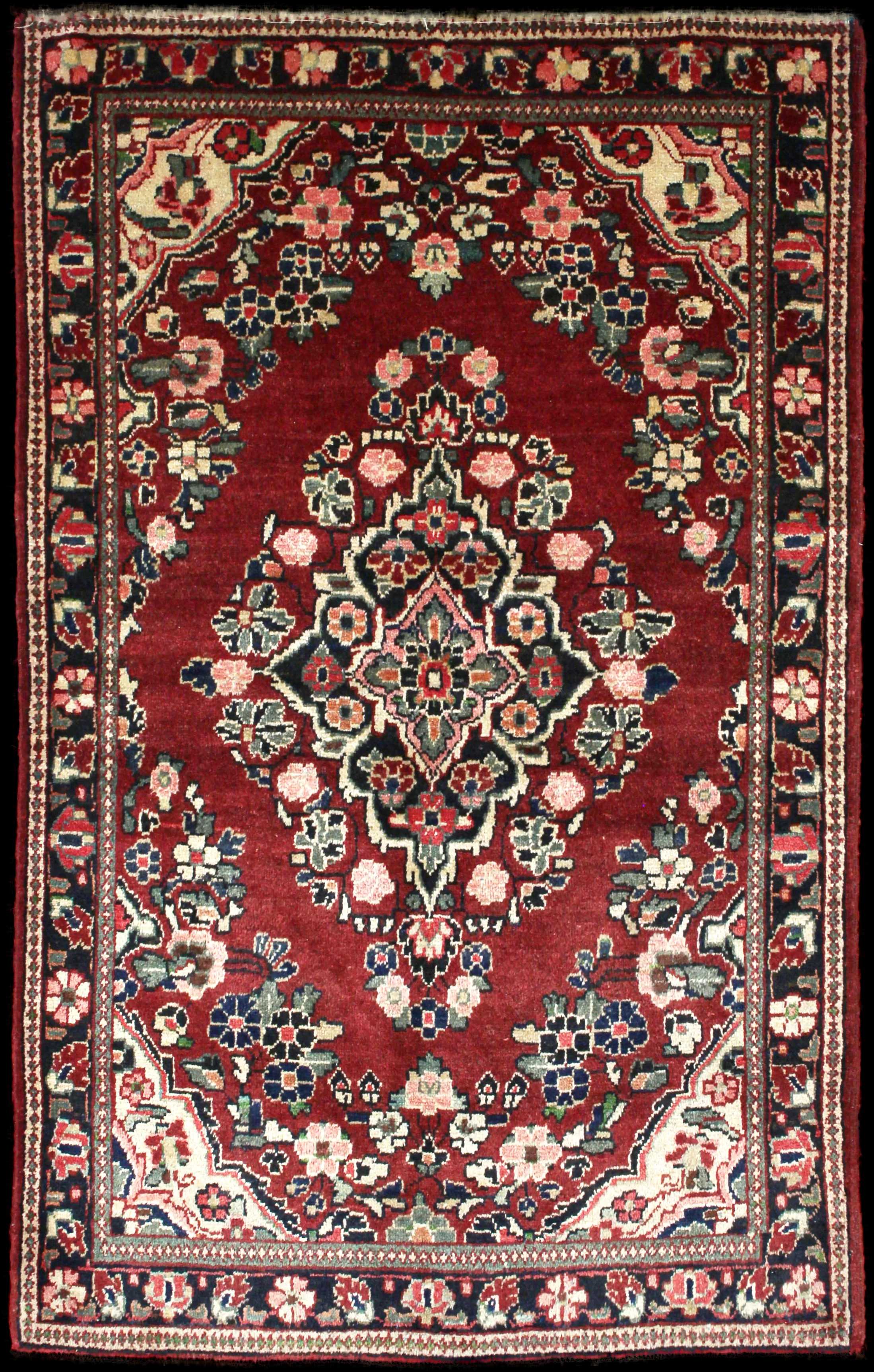 Handmade Persian rug in dimensions 204 centimeters length by 126 centimetres width with mainly Brown and Red colors