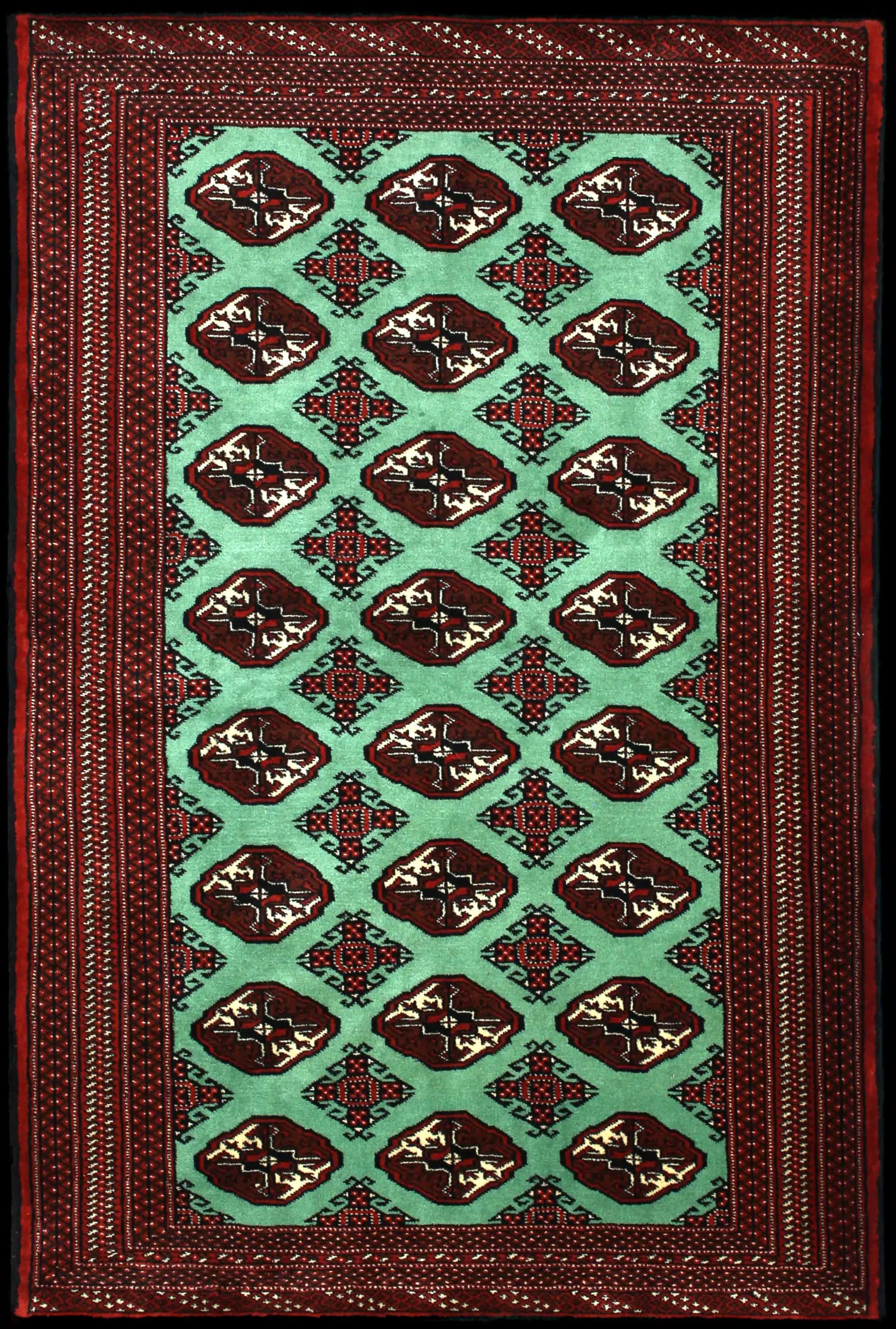 Handmade Perse rug in dimensions 198 centimeters length by 132 centimeters width with mainly Rouge et Vert colors