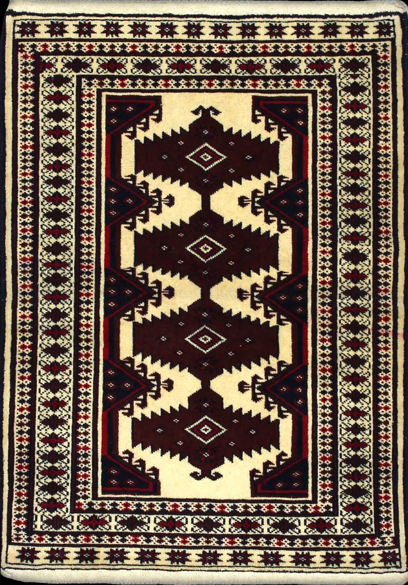 Handmade Perse rug in dimensions 112 centimeters length by 79 centimeters width with mainly Beige et Marron colors