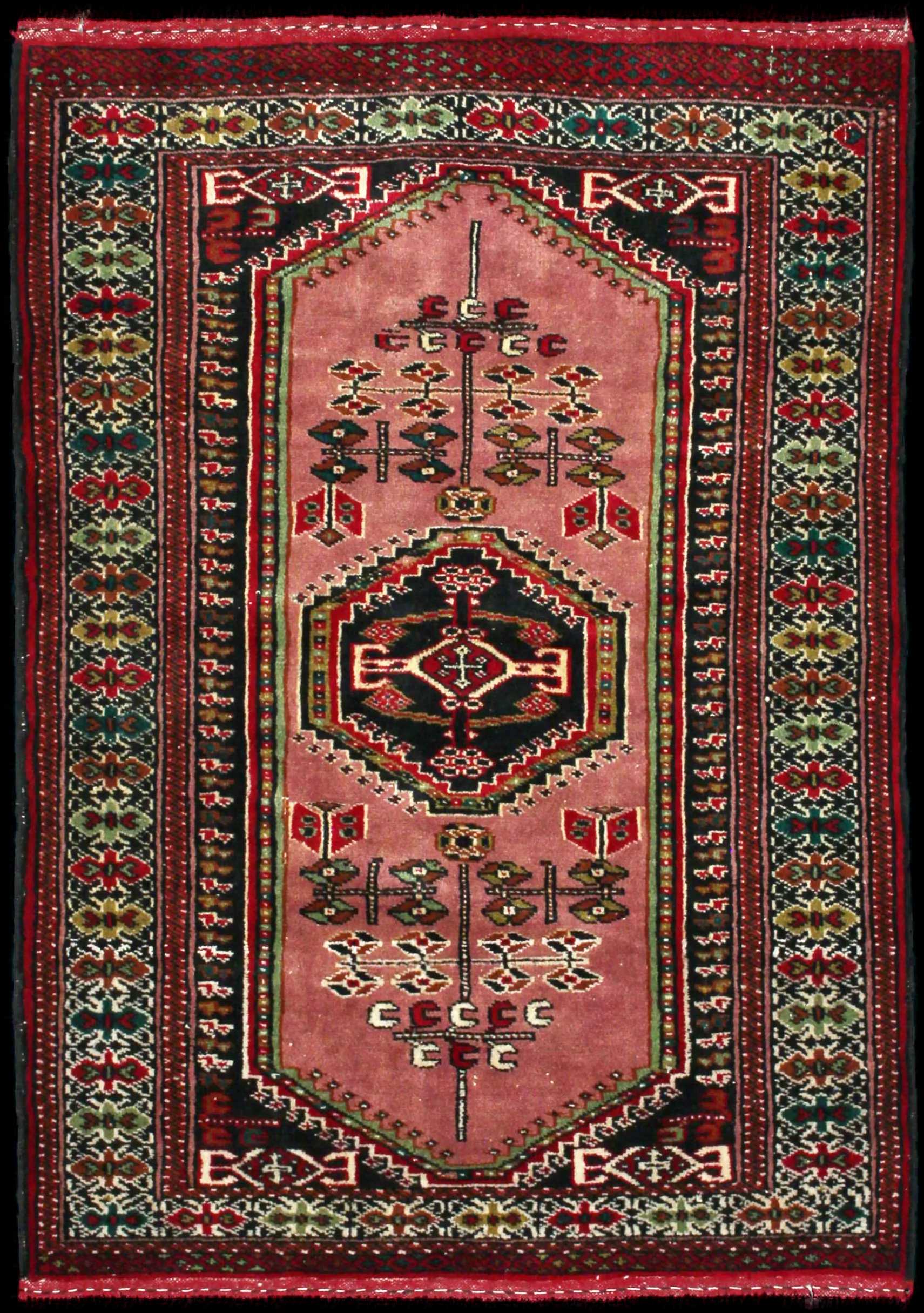 Handmade Persian rug in dimensions 142 centimeters length by 96 centimeters width with mainly Pink and Red colors