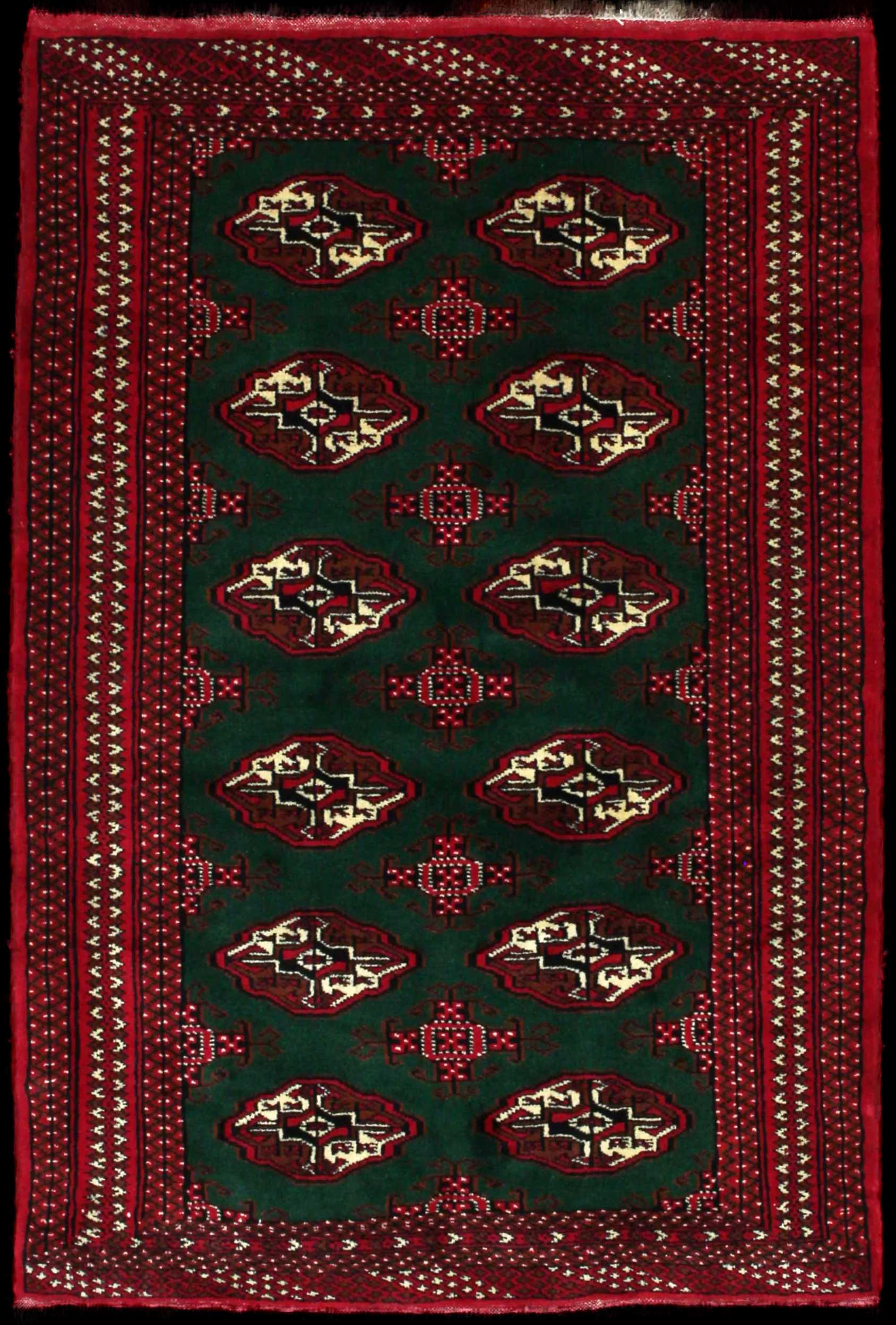 Handmade Persian rug in dimensions 145 centimeters length by 97 centimeters width with mainly Red and Green colors