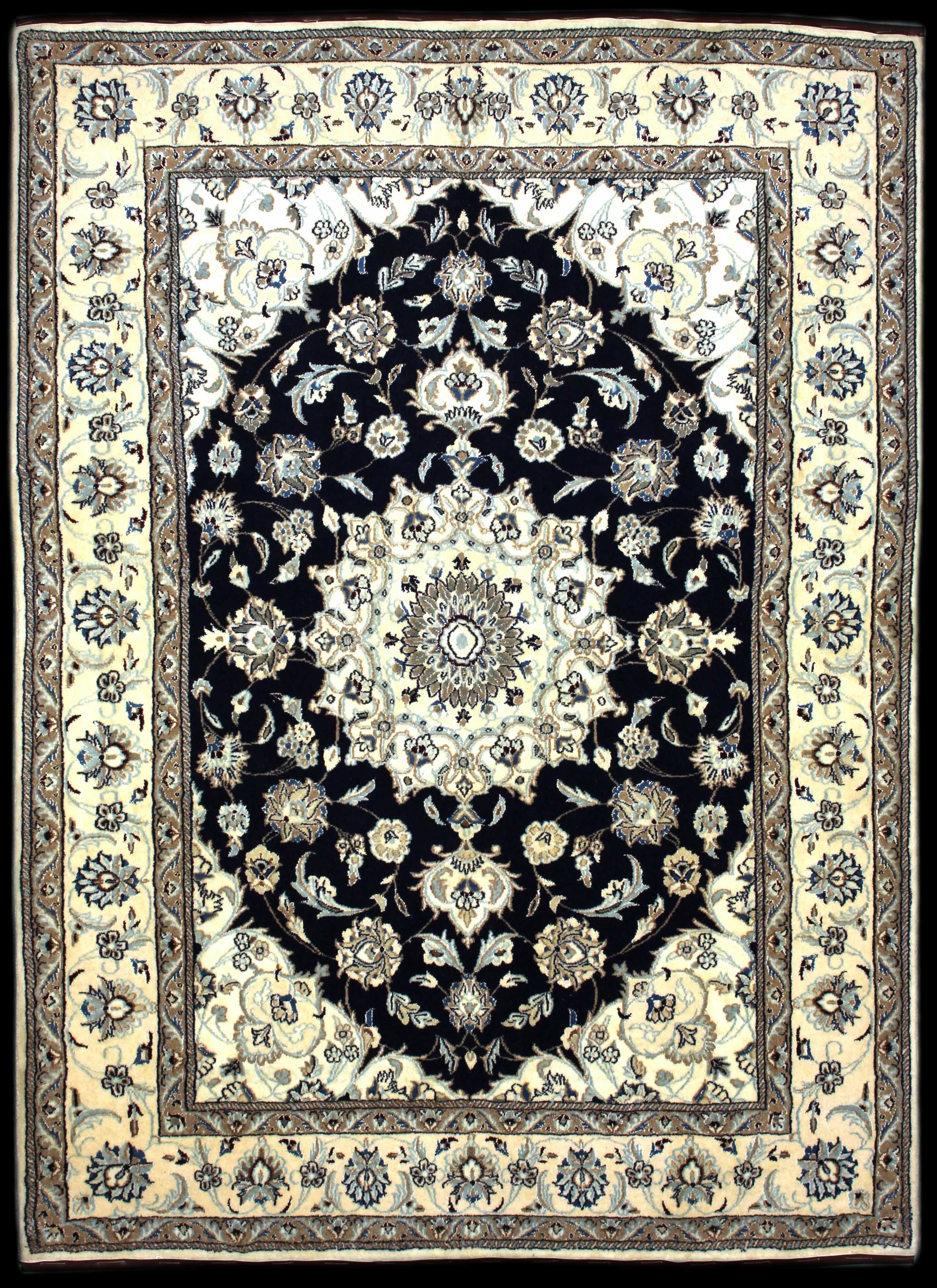 Handmade Persian rug of Nain style in dimensions 229 centimeters length by 168 centimetres width with mainly Beige and Blue colors