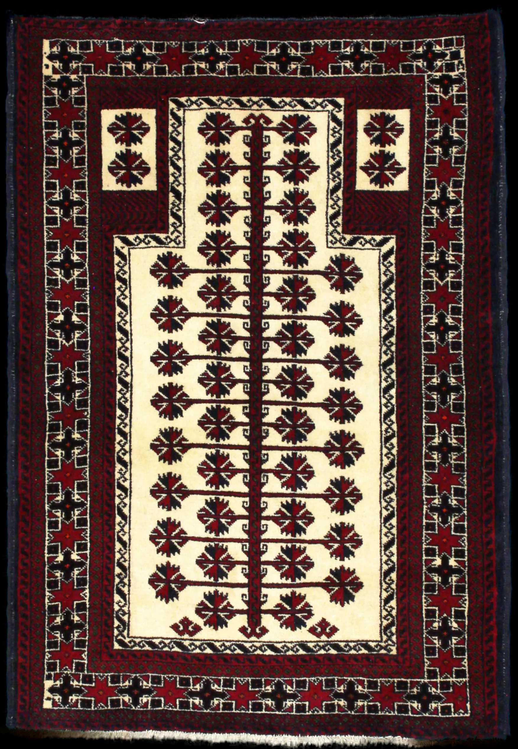 Handmade Persian rug of Turkoman style in dimensions 145 centimeters length by 101 centimetres width with mainly Red colors