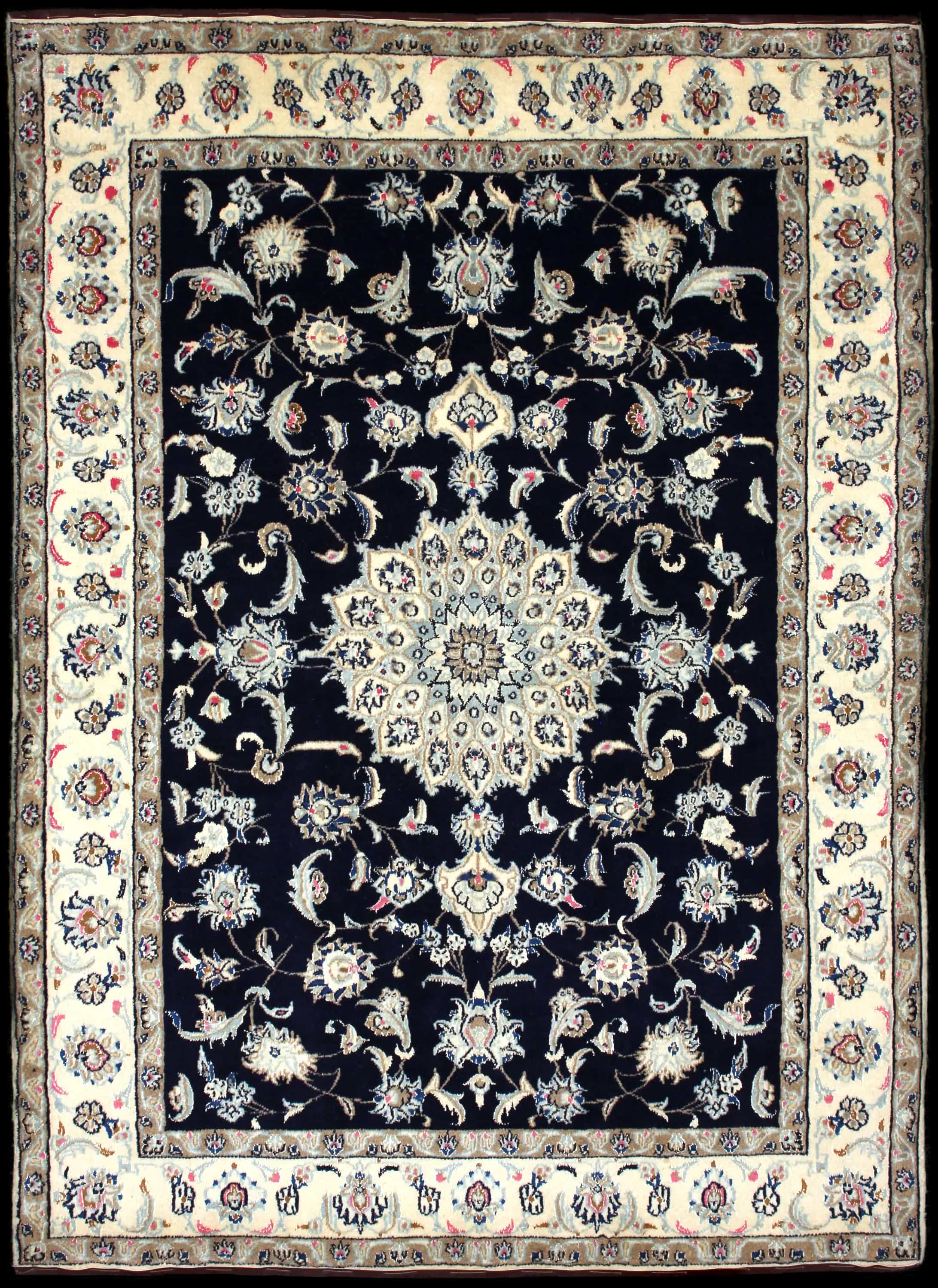 Handmade Persian rug in dimensions 232 centimeters length by 168 centimeters width with mainly Blue colors