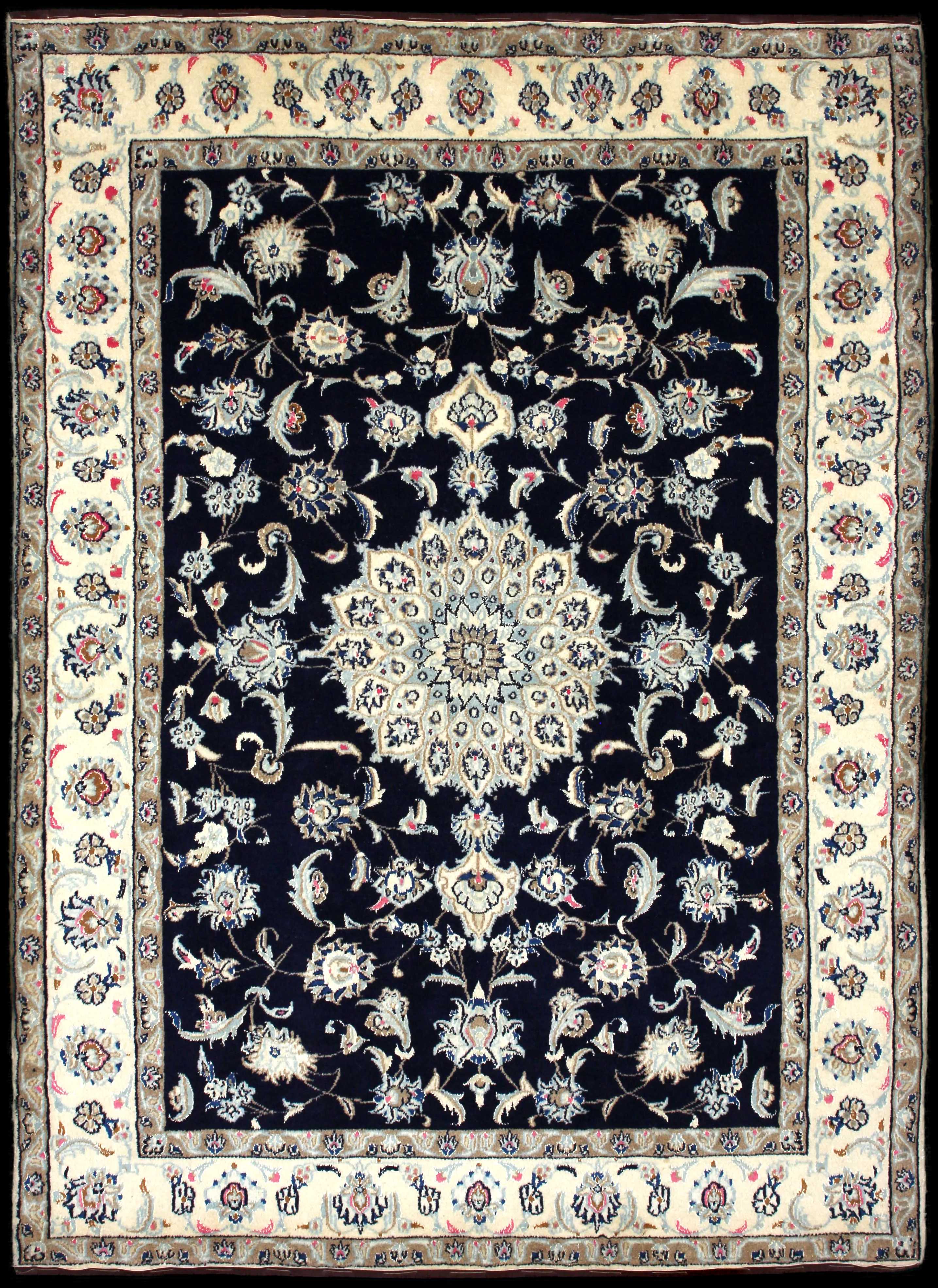 Handmade Persian rug of Nain style in dimensions 232 centimeters length by 168 centimetres width with mainly Blue colors