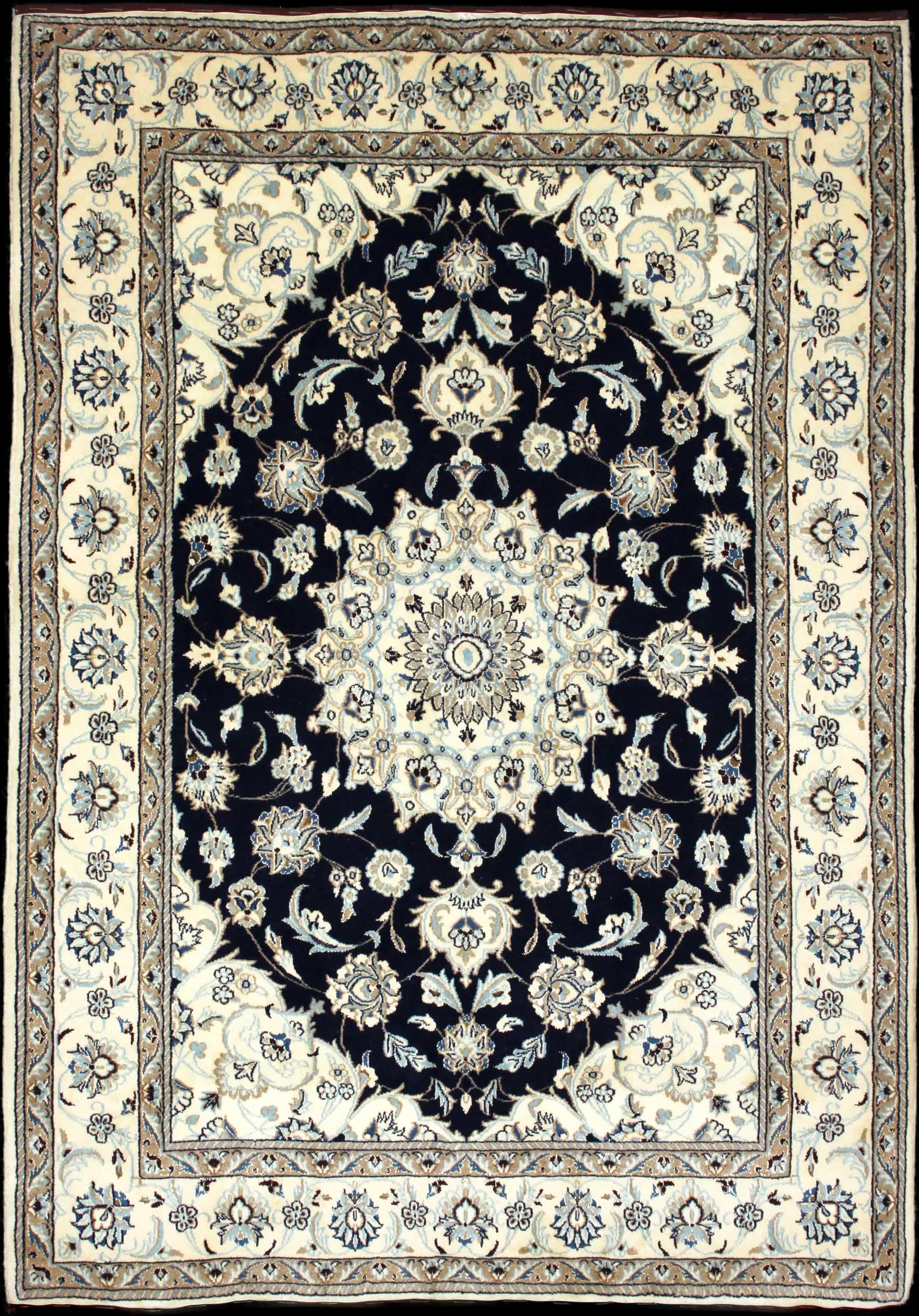 Handmade Persian rug in dimensions 240 centimeters length by 160 centimeters width with mainly Beige and Blue colors