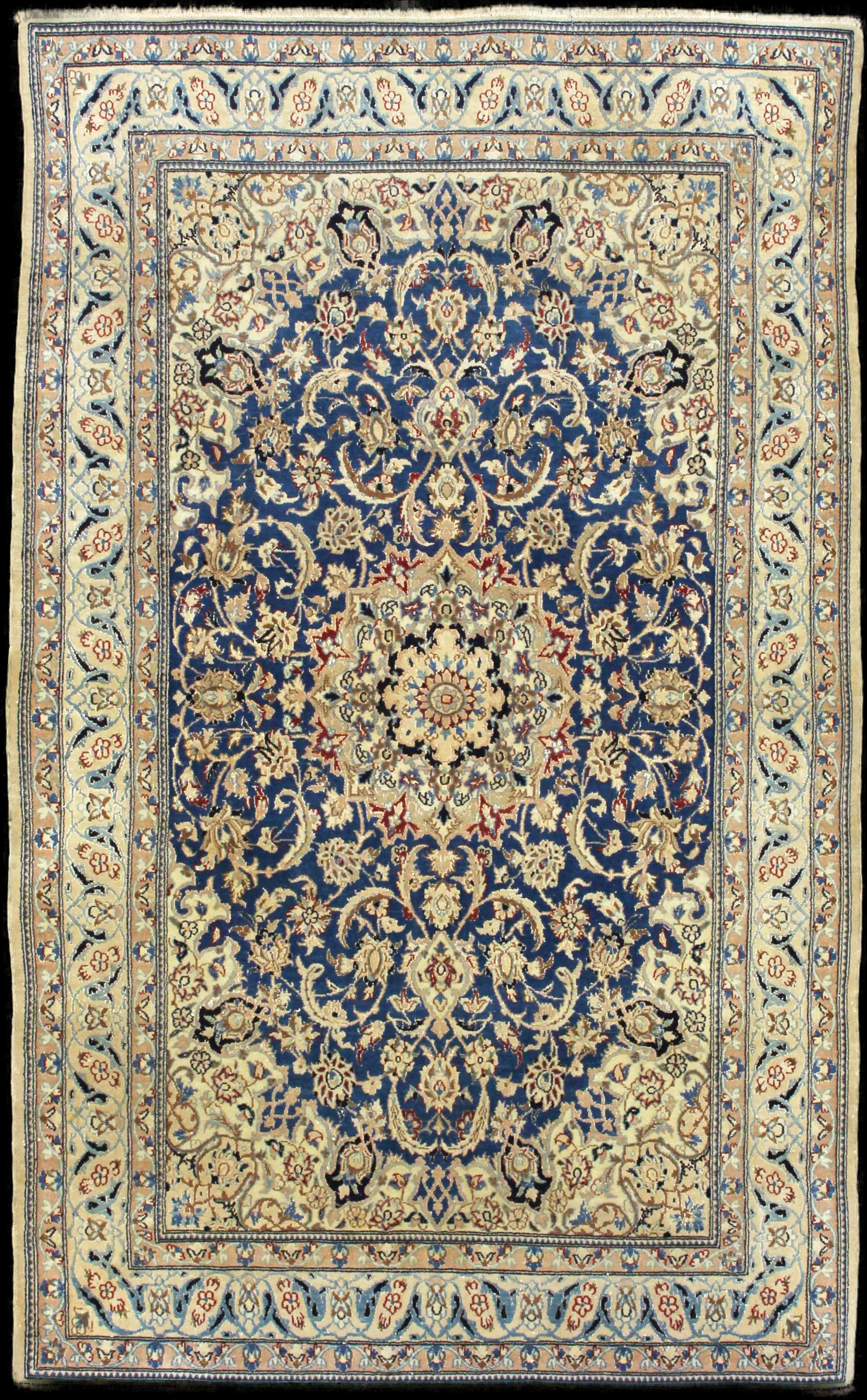 Handmade Persian rug of Nain style in dimensions 203 centimeters length by 122 centimetres width with mainly Beige and Blue colors