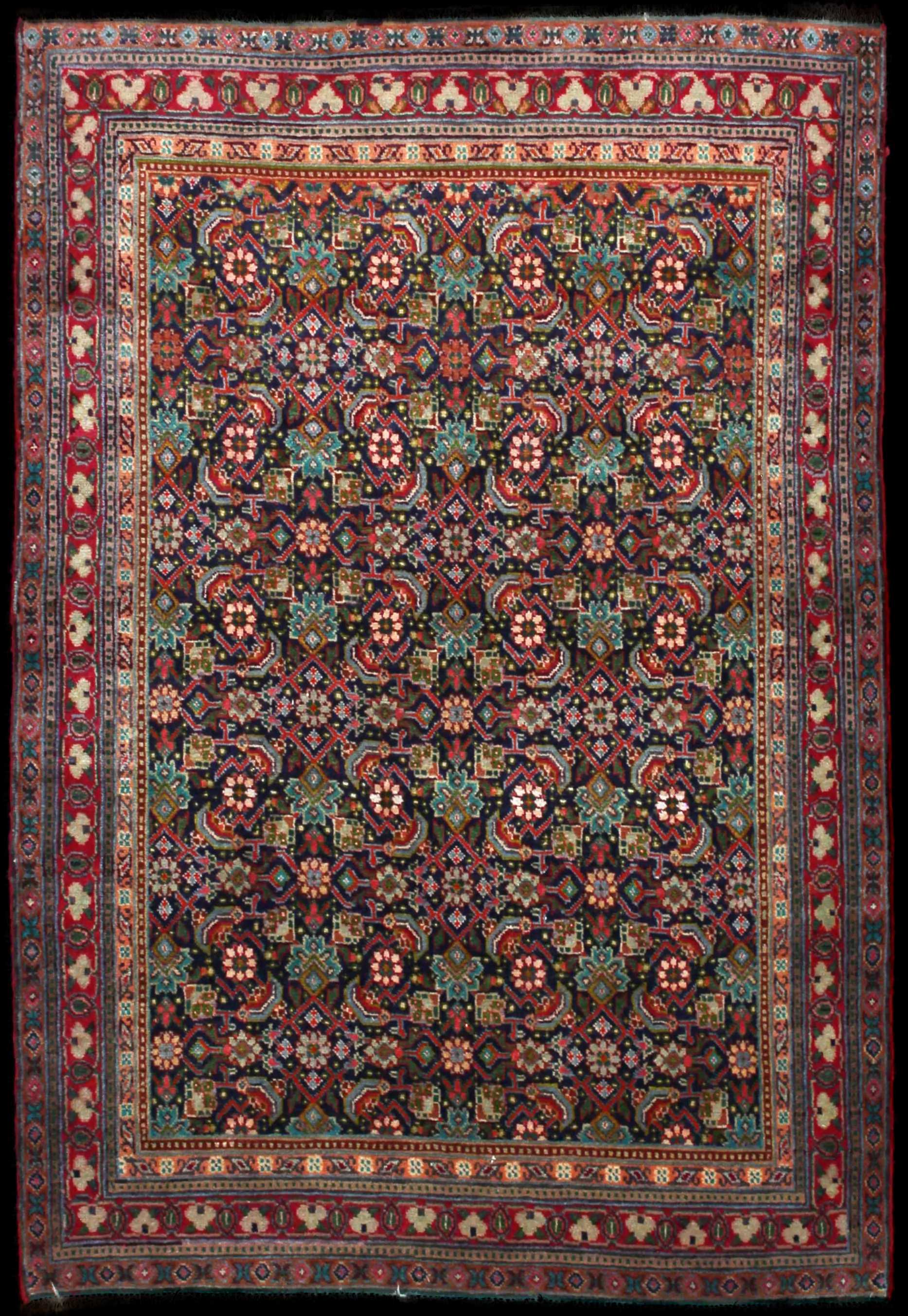 Handmade Perse rug in dimensions 156 centimeters length by 109 centimeters width with mainly Bleu et Turquoise colors