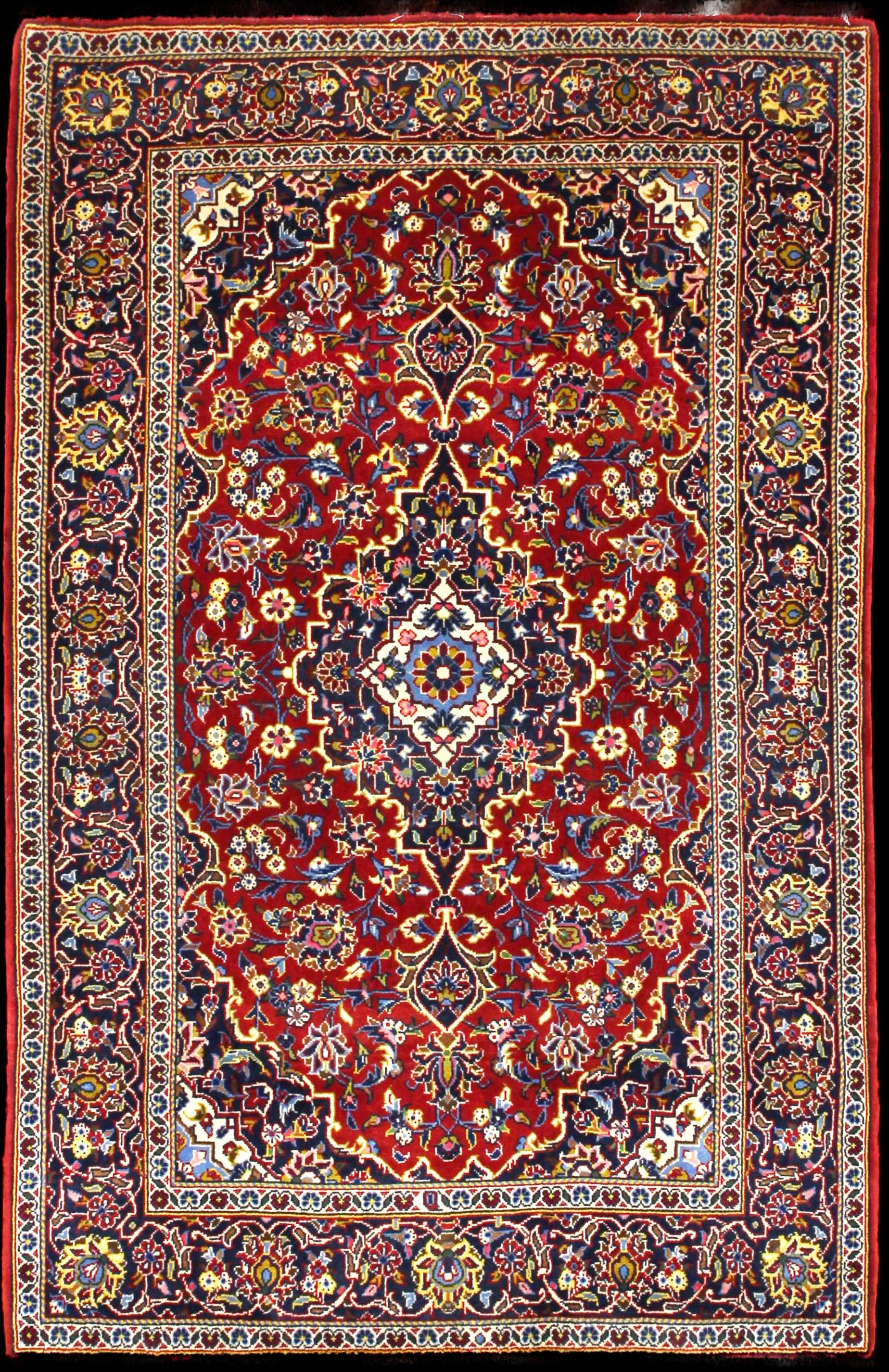 Handmade Perse rug in dimensions 164 centimeters length by 105 centimeters width with mainly Rouge et Bleu colors