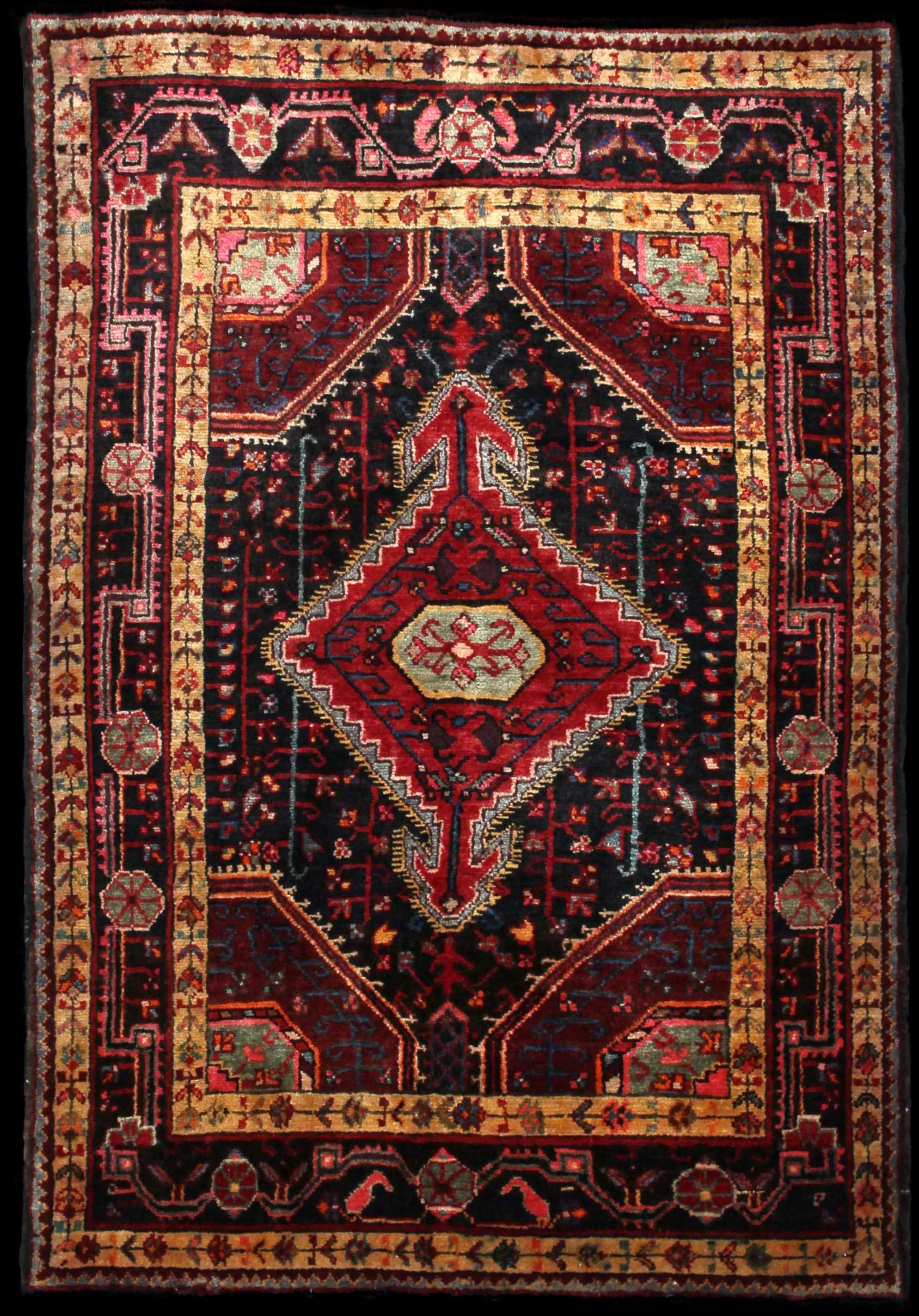 Handmade Perse rug in dimensions 160 centimeters length by 113 centimeters width with mainly Rouge et Beige colors