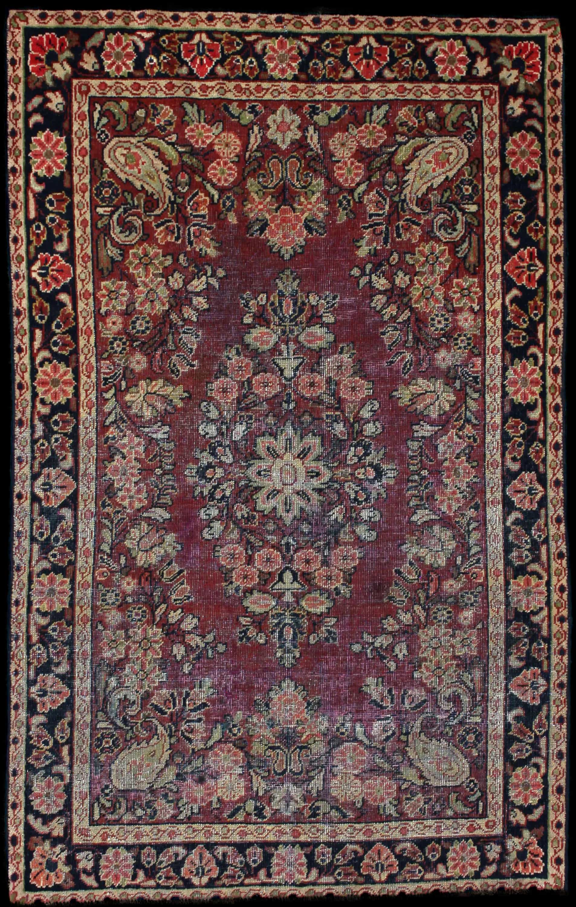 Handmade Perse rug in dimensions 198 centimeters length by 124 centimeters width with mainly Violet colors