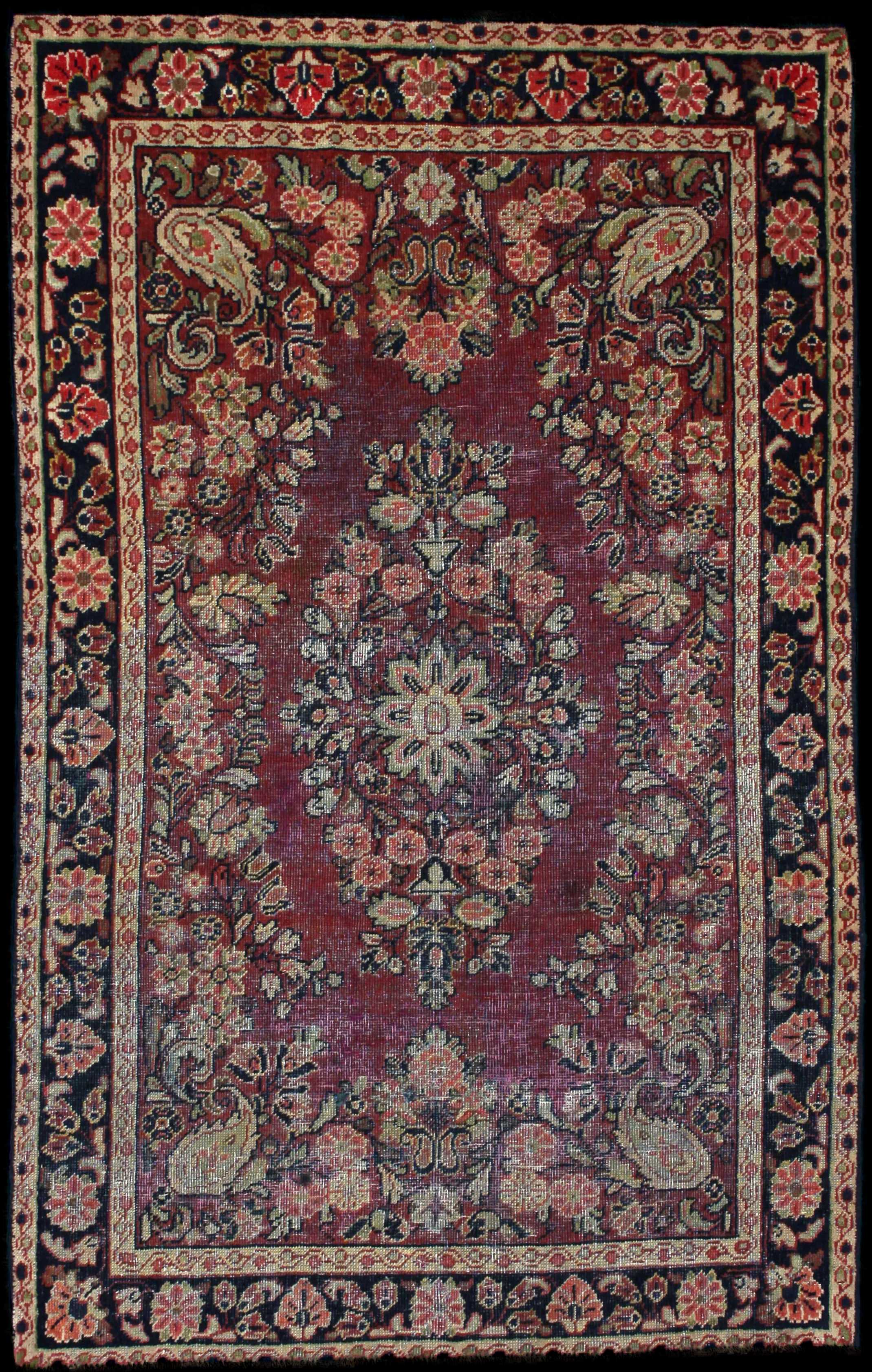 Handmade Persian rug of Vintage style in dimensions 198 centimeters length by 124 centimetres width with mainly Purple colors