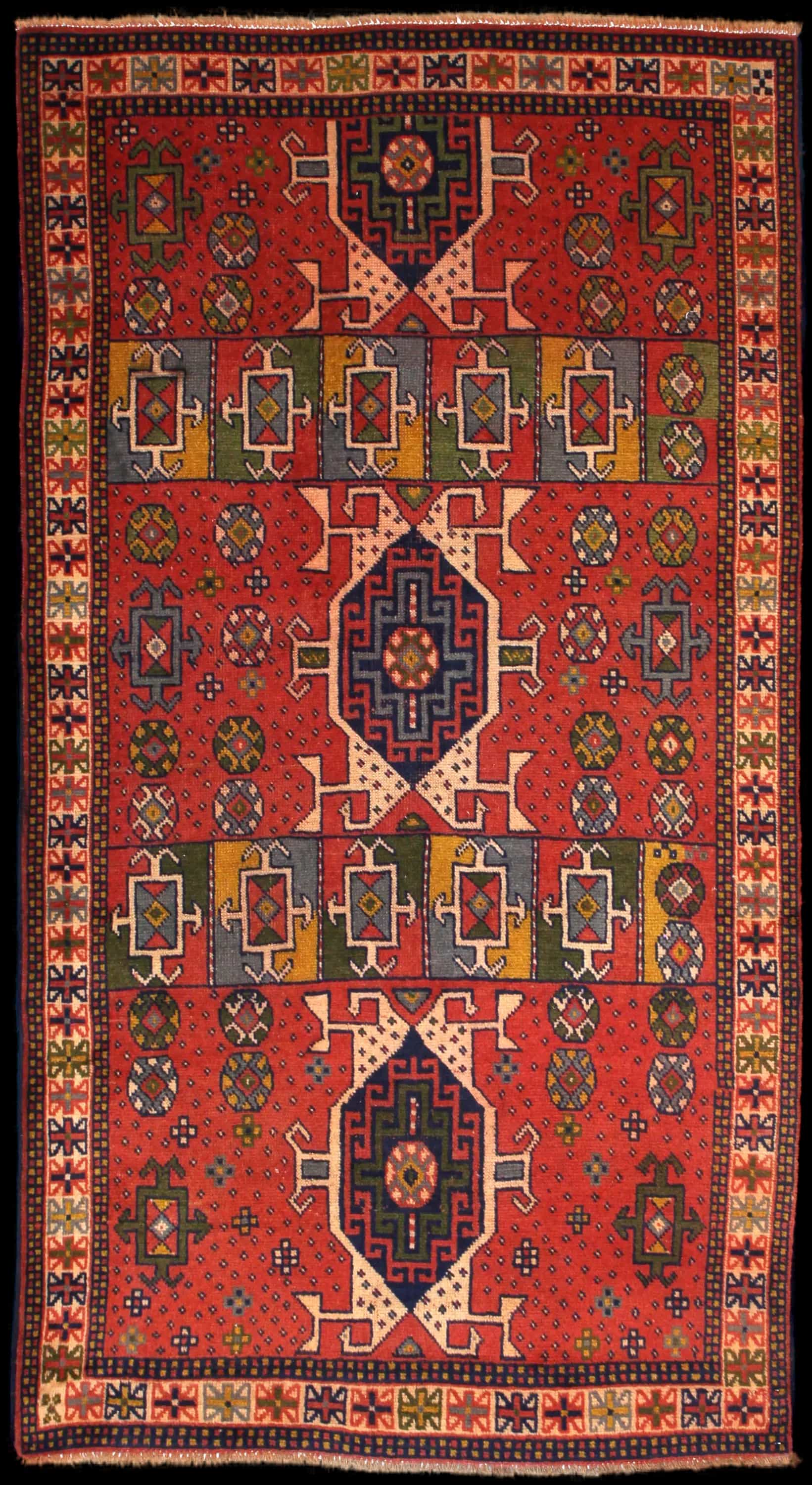 Handmade Persian rug in dimensions 202 centimeters length by 108 centimeters width with mainly Red and Blue colors