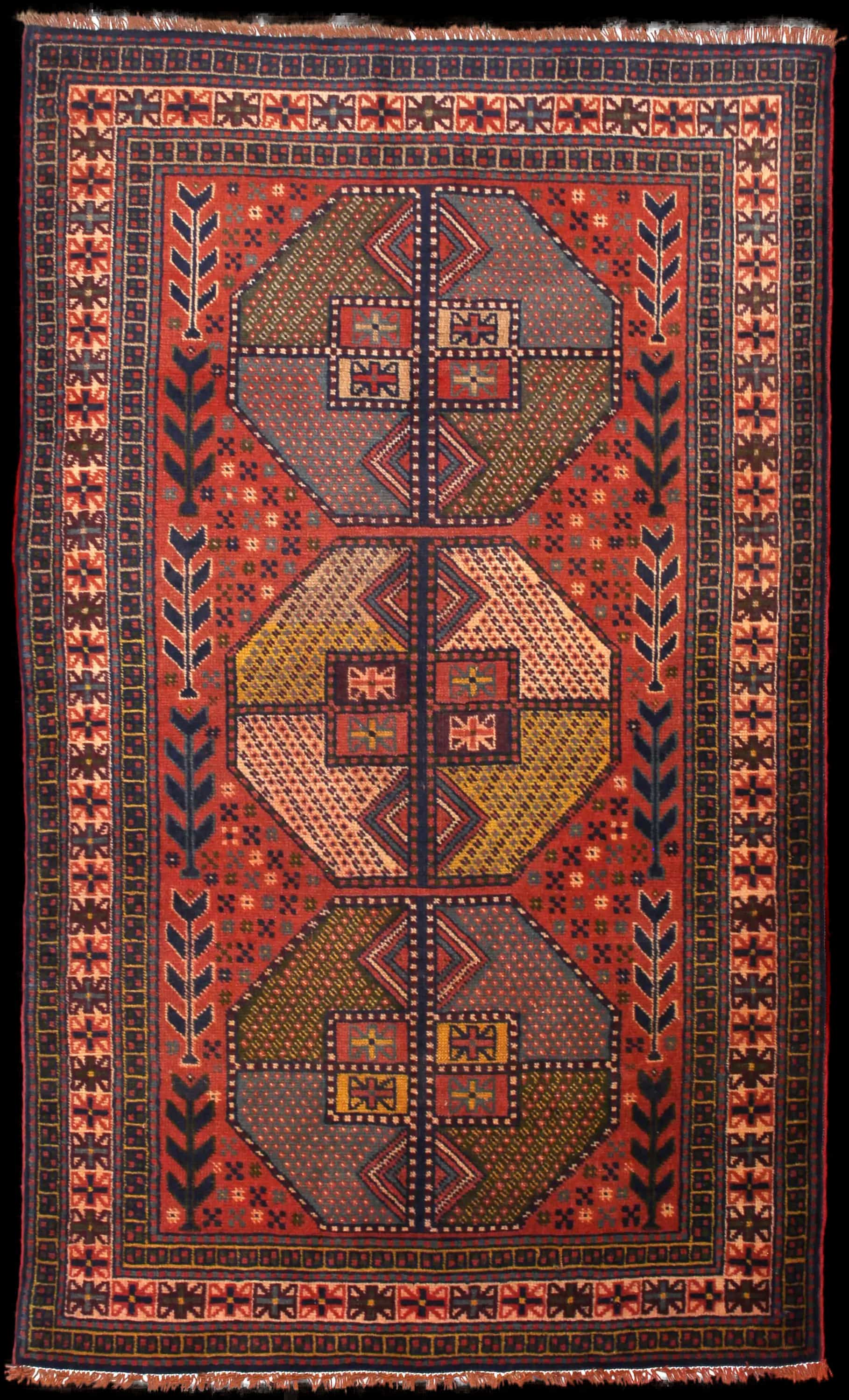 Handmade Perse rug in dimensions 188 centimeters length by 112 centimeters width with mainly Rouge colors