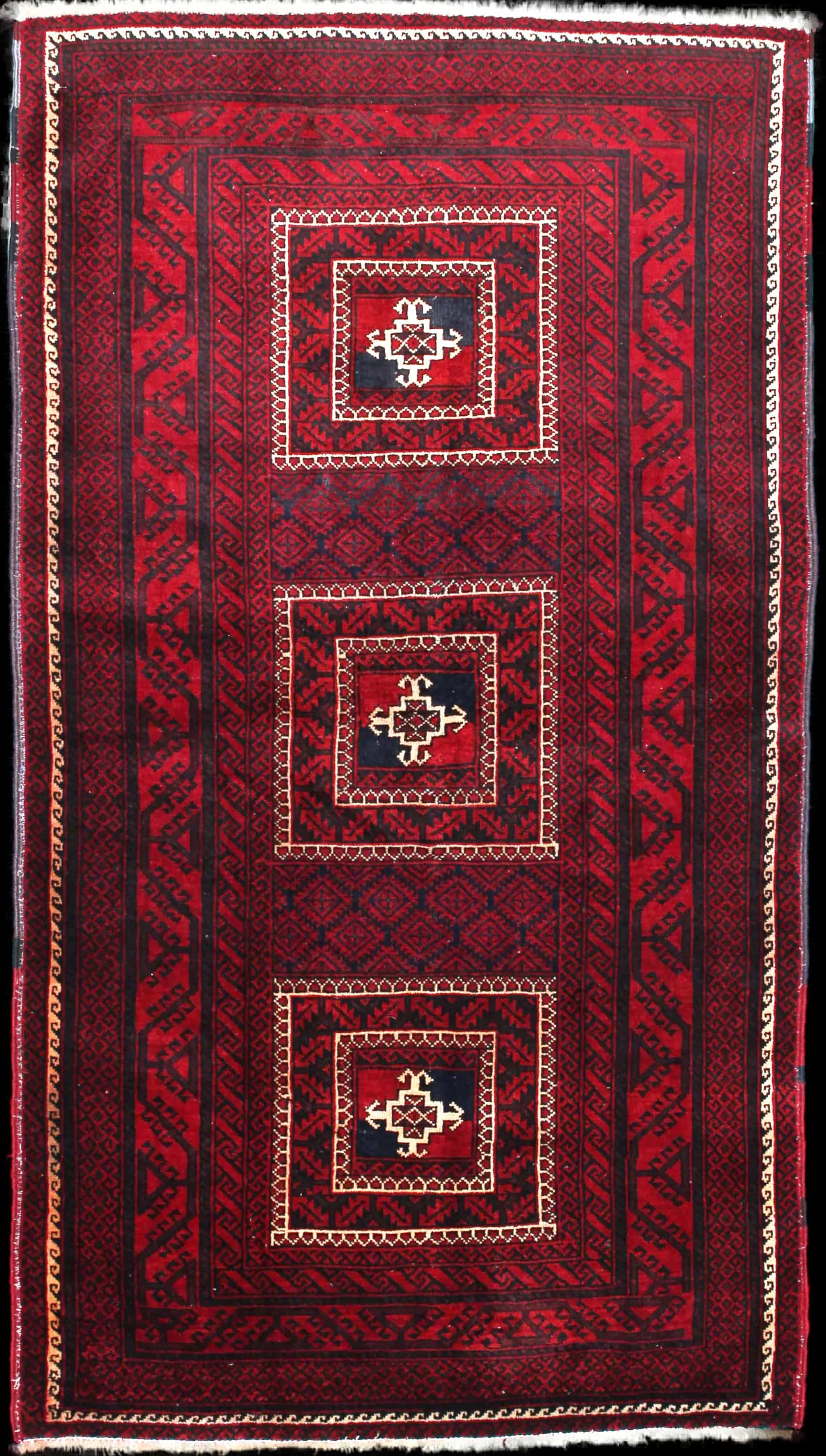 Handmade Persian rug in dimensions 198 centimeters length by 110 centimeters width with mainly Red colors