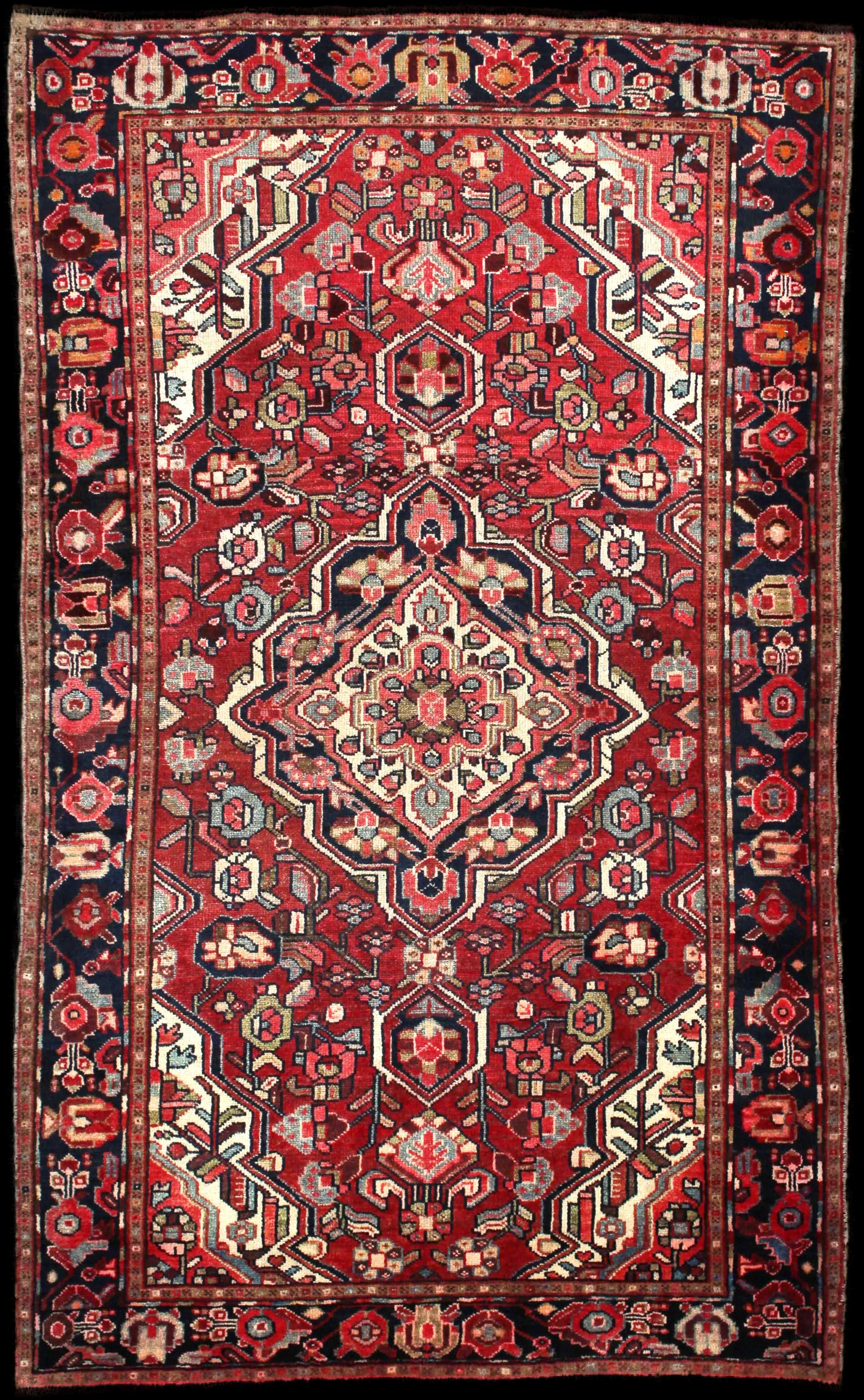 Handmade Persian rug of Bakhtiari style in dimensions 202 centimeters length by 123 centimetres width with mainly Red colors