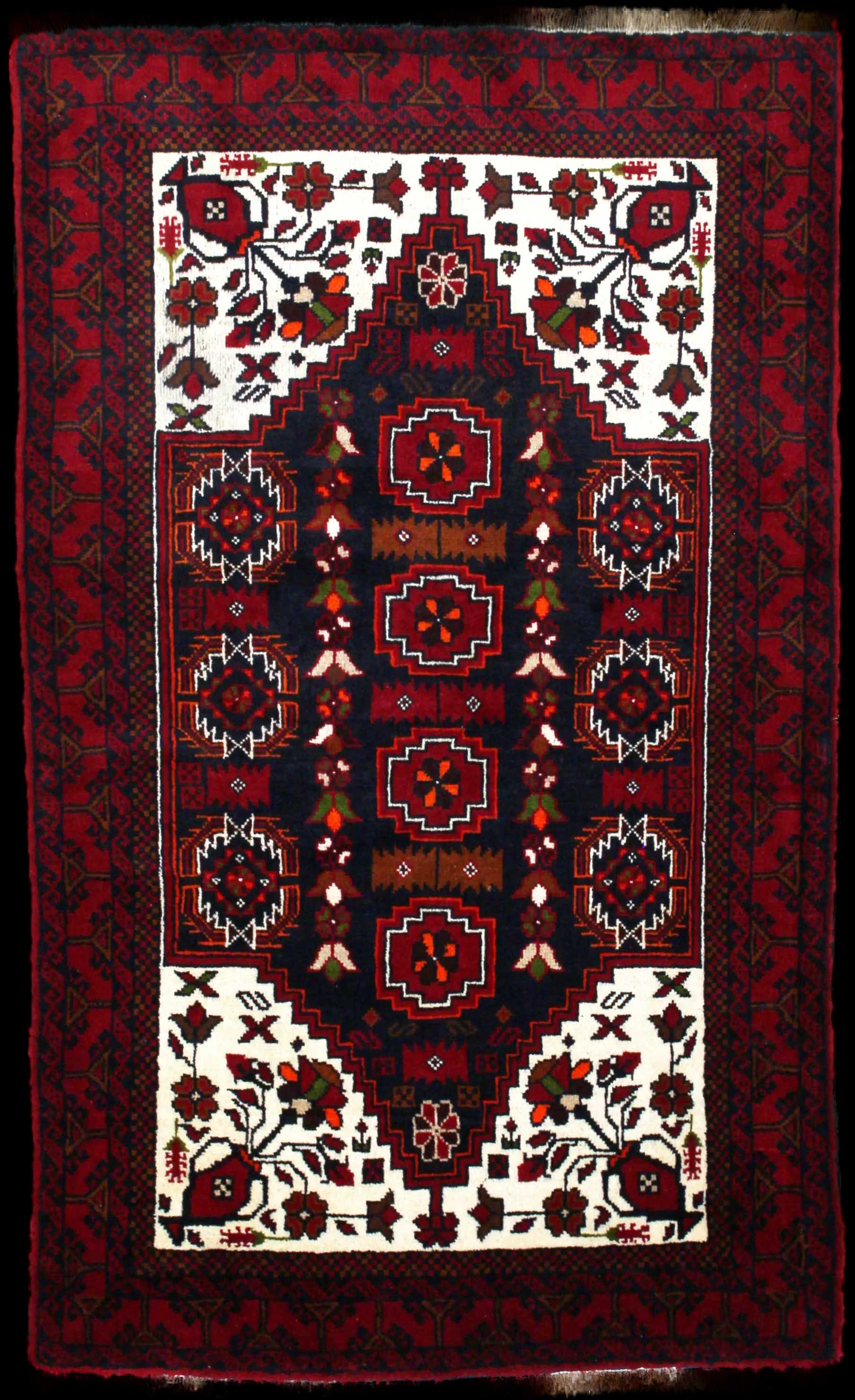 Handmade Perse rug in dimensions 170 centimeters length by 103 centimeters width with mainly Rouge et Noir colors