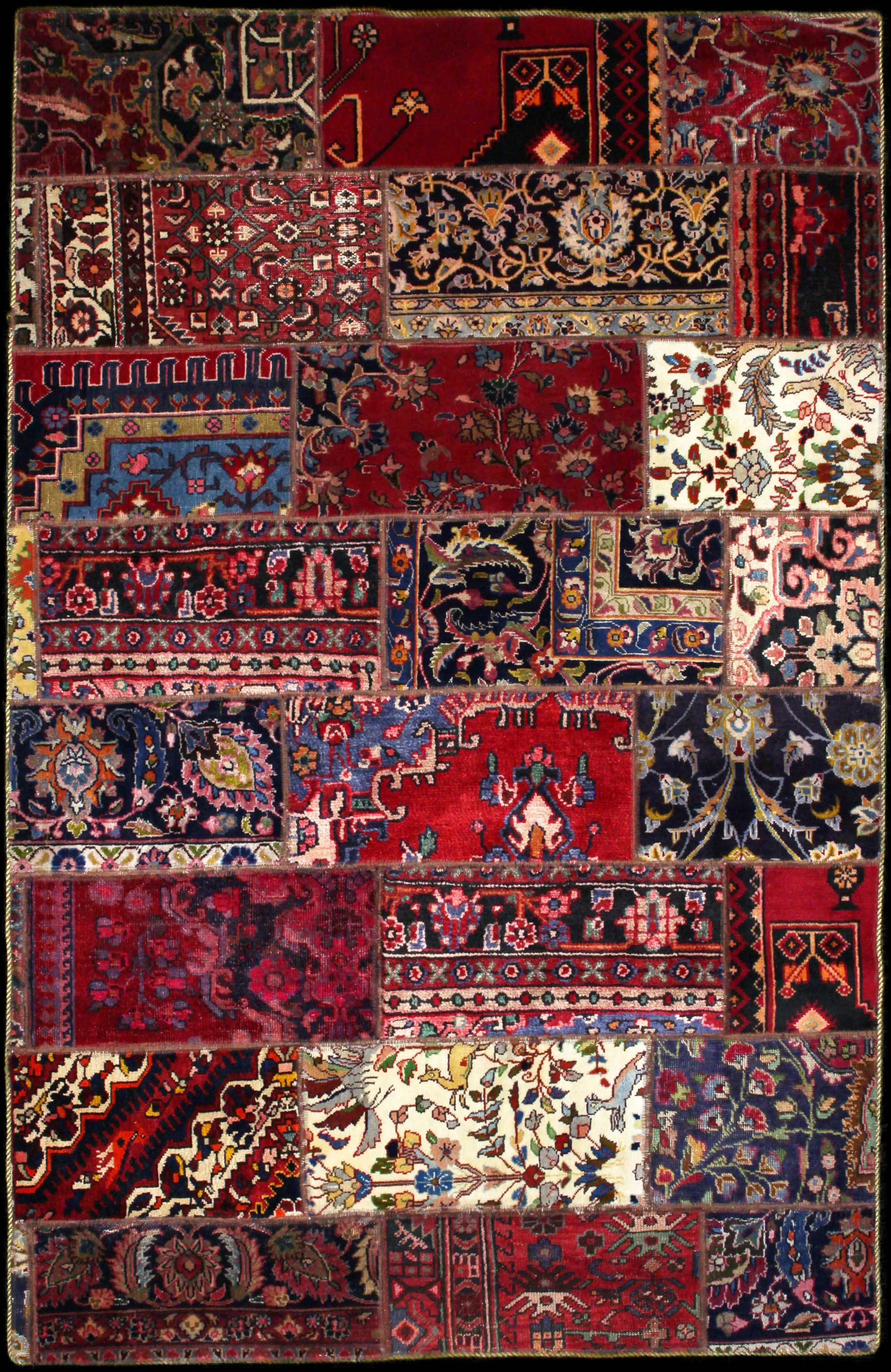 Handmade Persian rug of Patchwork style in dimensions 235 centimeters length by 151 centimetres width