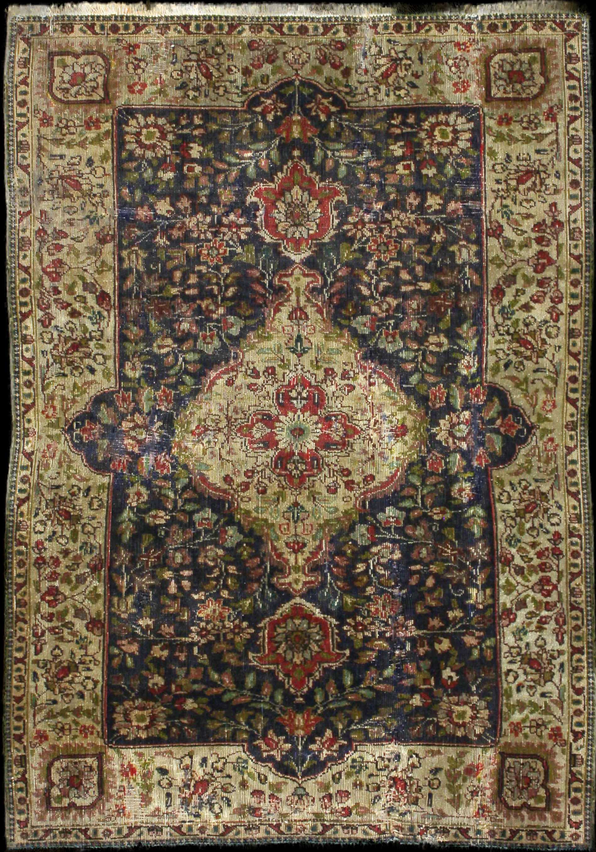 Handmade Persian rug in dimensions 153 centimeters length by 110 centimeters width with mainly Green and Blue colors