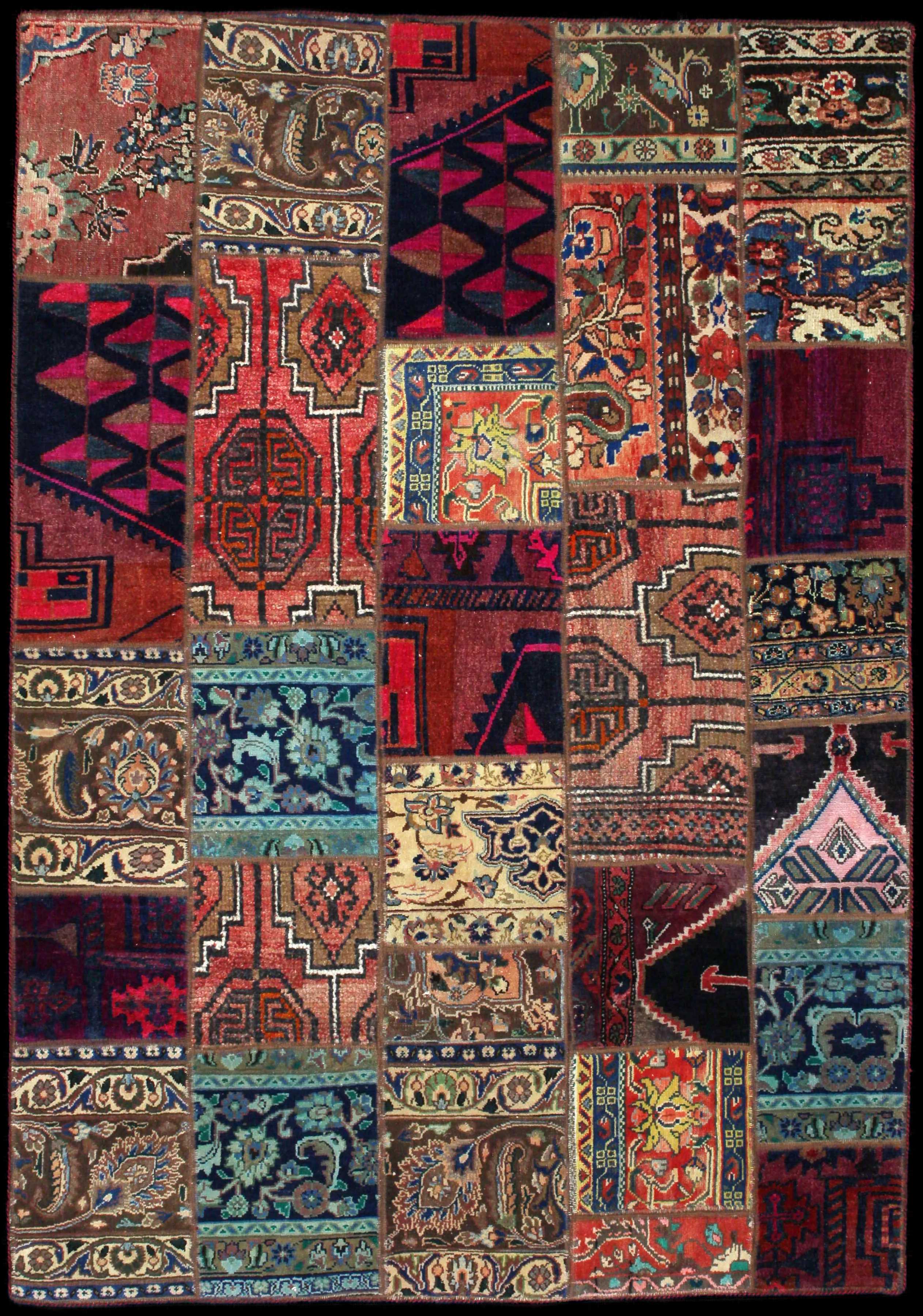 Handmade Persian rug of Patchwork style in dimensions 200 centimeters length by 147 centimetres width with mainly Red and Colorful colors