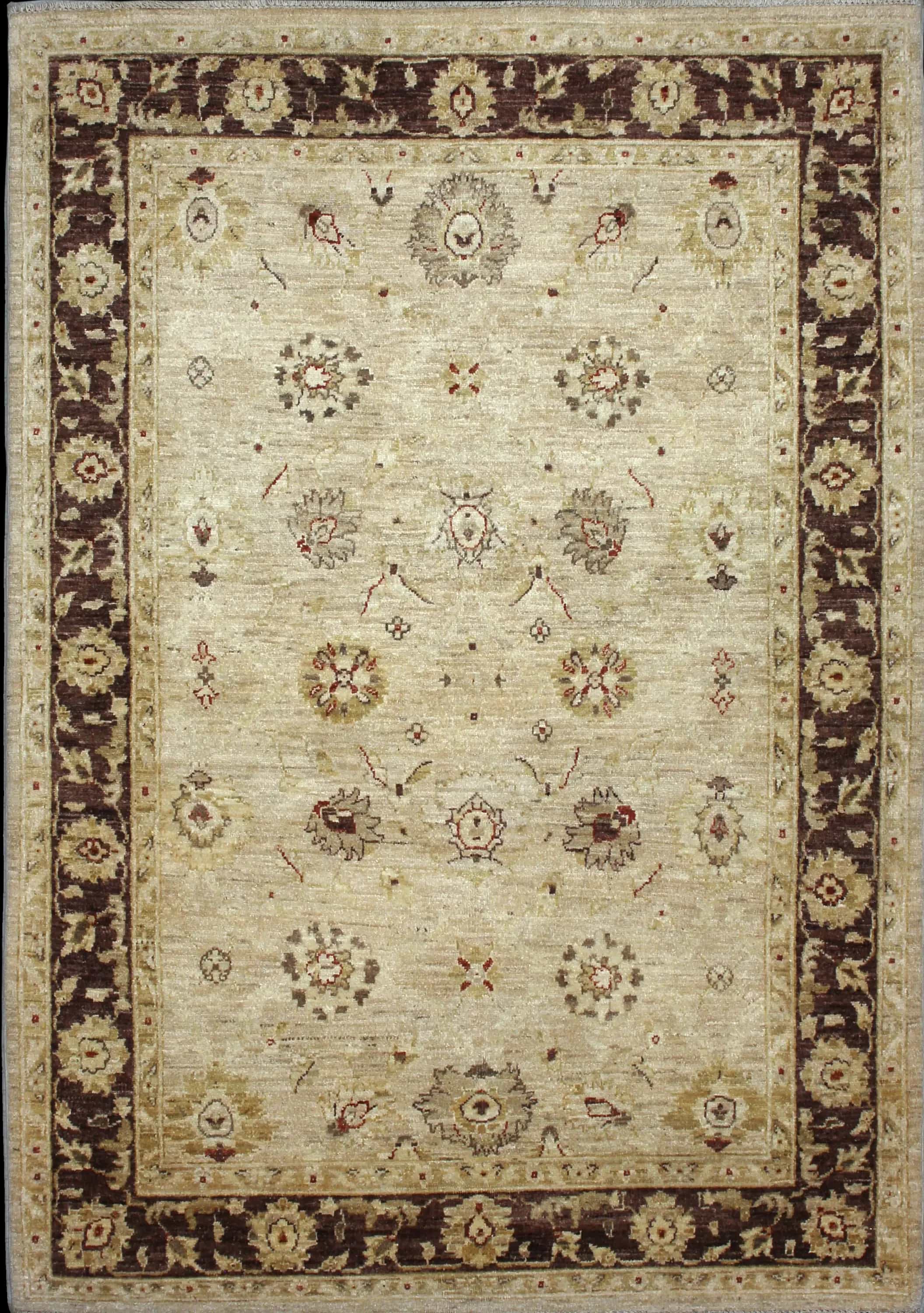 Handmade Pakistan rug in dimensions 205 centimeters length by 144 centimeters width with mainly Yellow and Brown colors