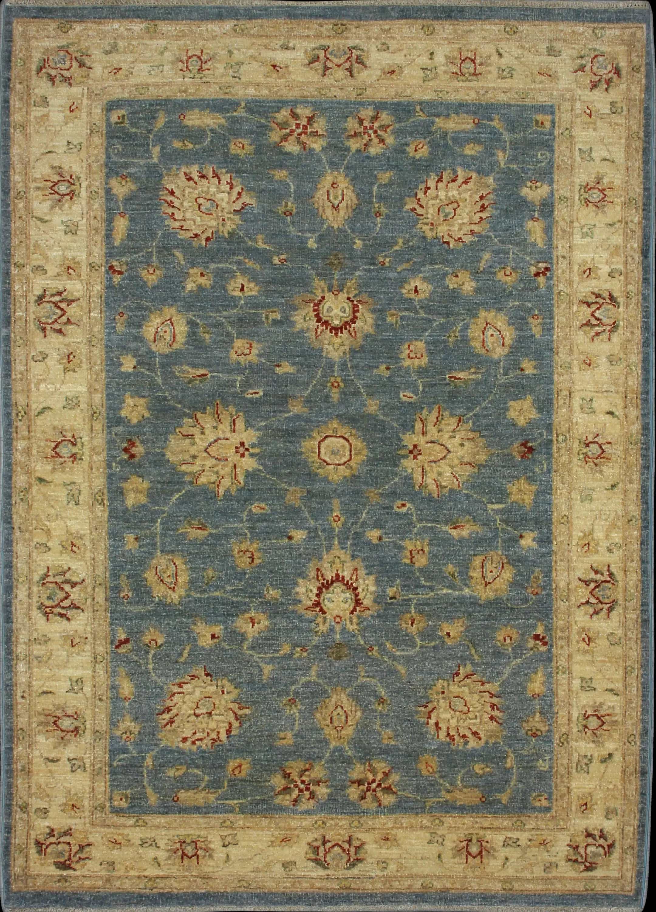 Handmade Pakistan rug in dimensions 200 centimeters length by 139 centimeters width with mainly Blue and Yellow colors