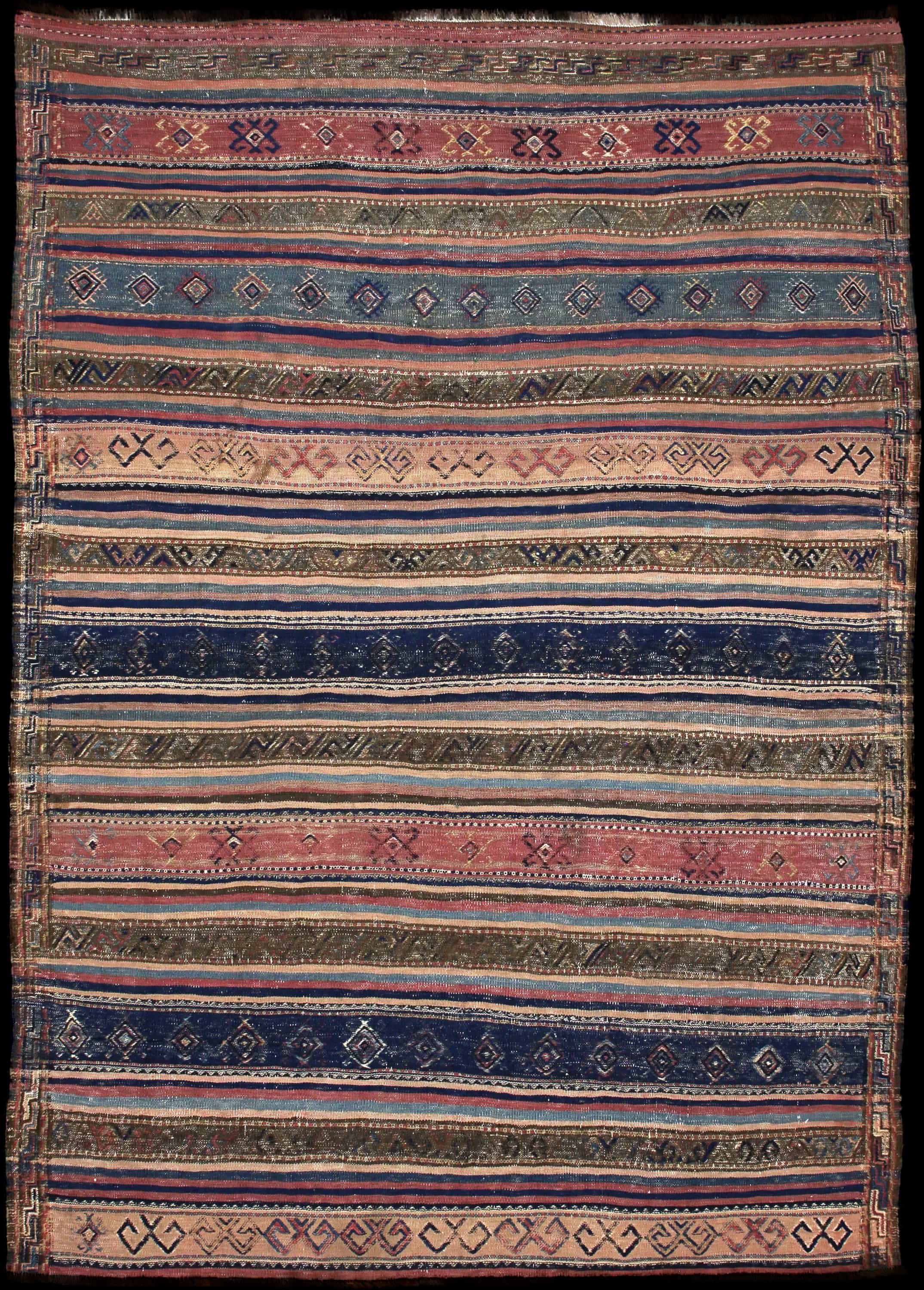 Handmade Persian rug in dimensions 245 centimeters length by 177 centimeters width with mainly Blue and Brown colors