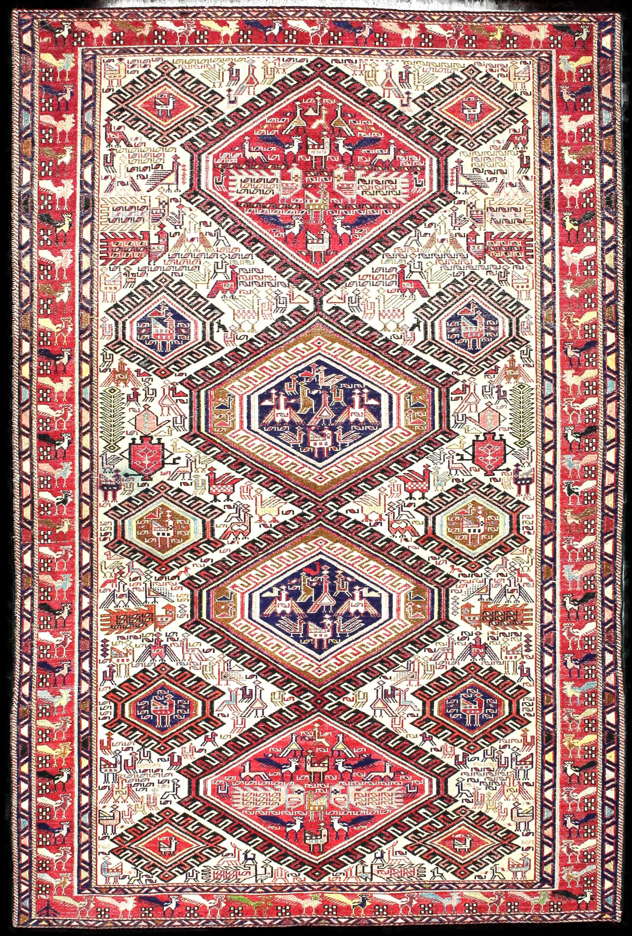 Handmade Persian rug in dimensions 186 centimeters length by 123 centimetres width with mainly Beige and Red colors