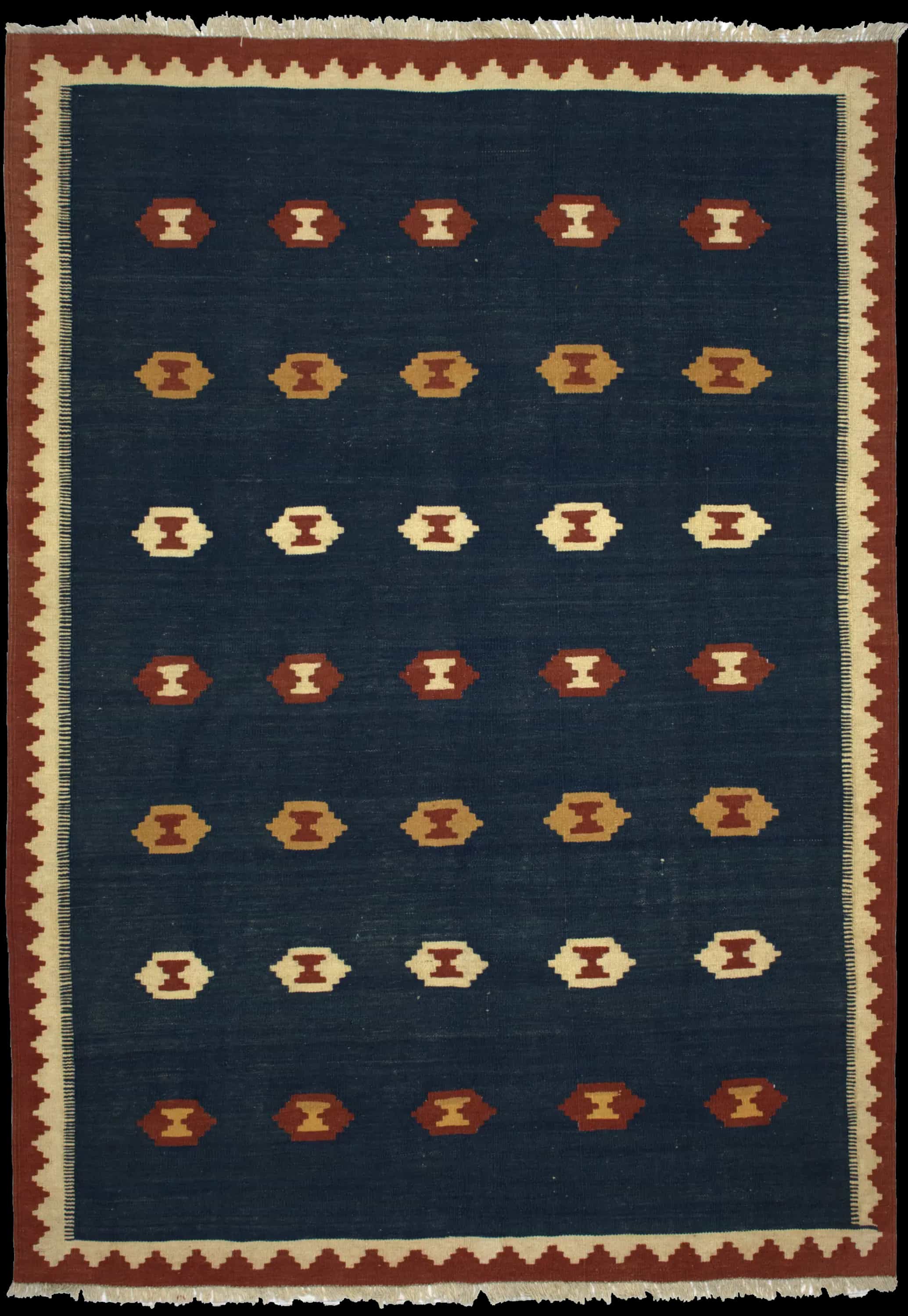 Handmade Perse rug in dimensions 238 centimeters length by 172 centimeters width with mainly Bleu colors