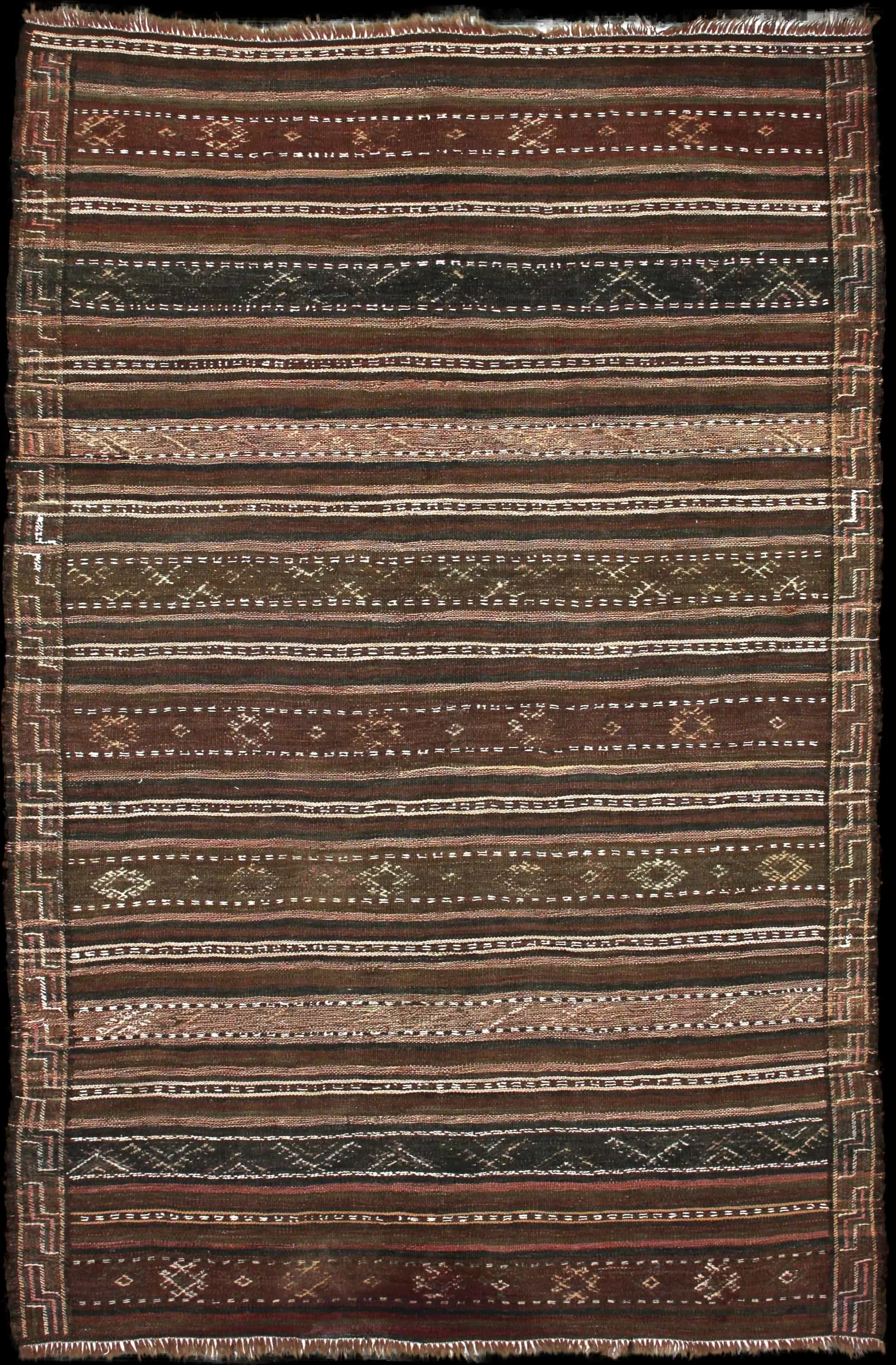 Handmade Perse rug in dimensions 211 centimeters length by 140 centimeters width with mainly Marron colors