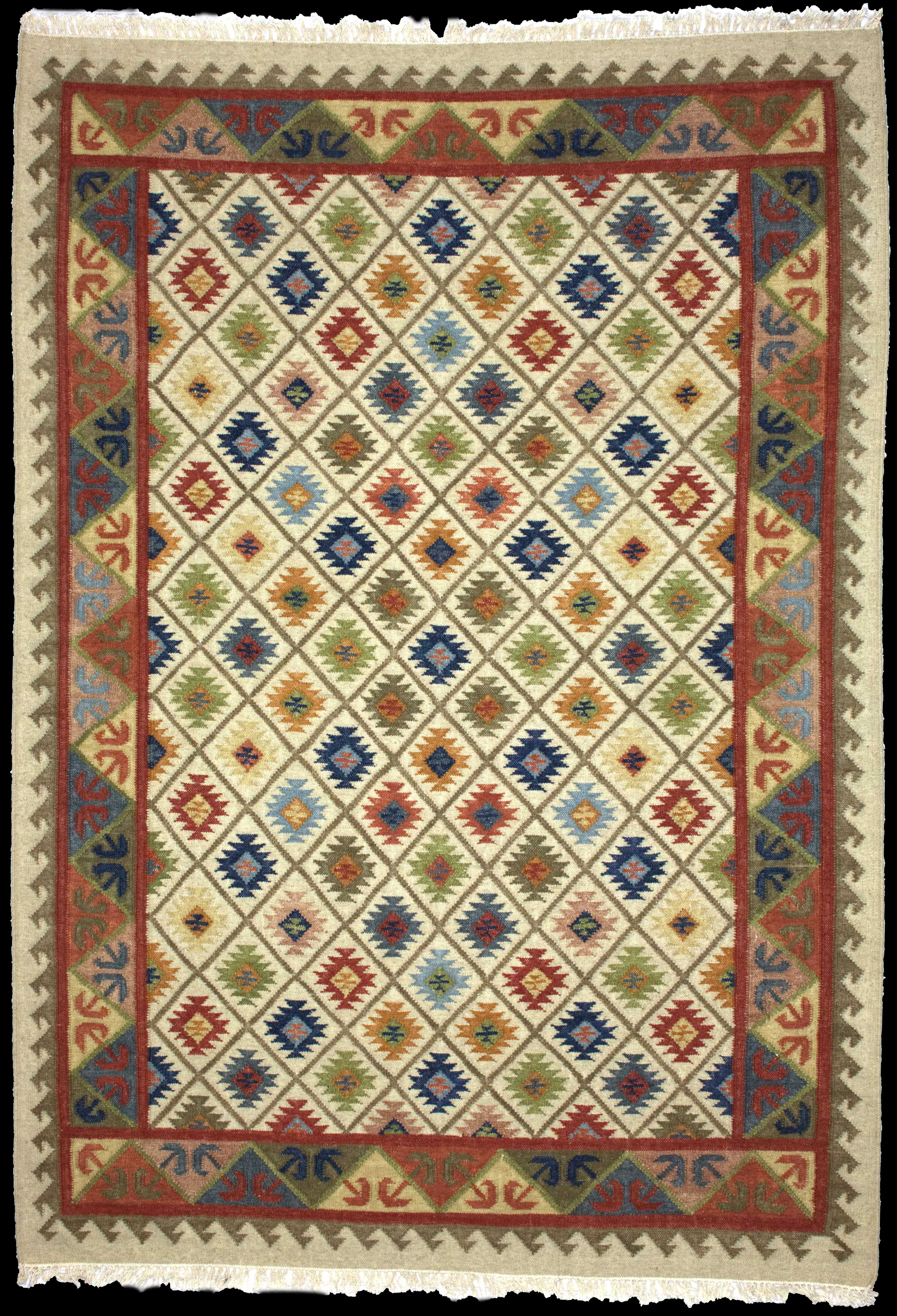 Handmade Indian rug of Kilim style in dimensions 274 centimeters length by 183 centimetres width