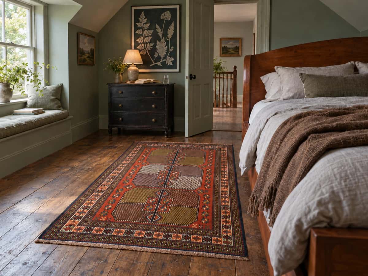 Persian Quchan rug, oriental, 115x185 cm, mainly orange — In a room