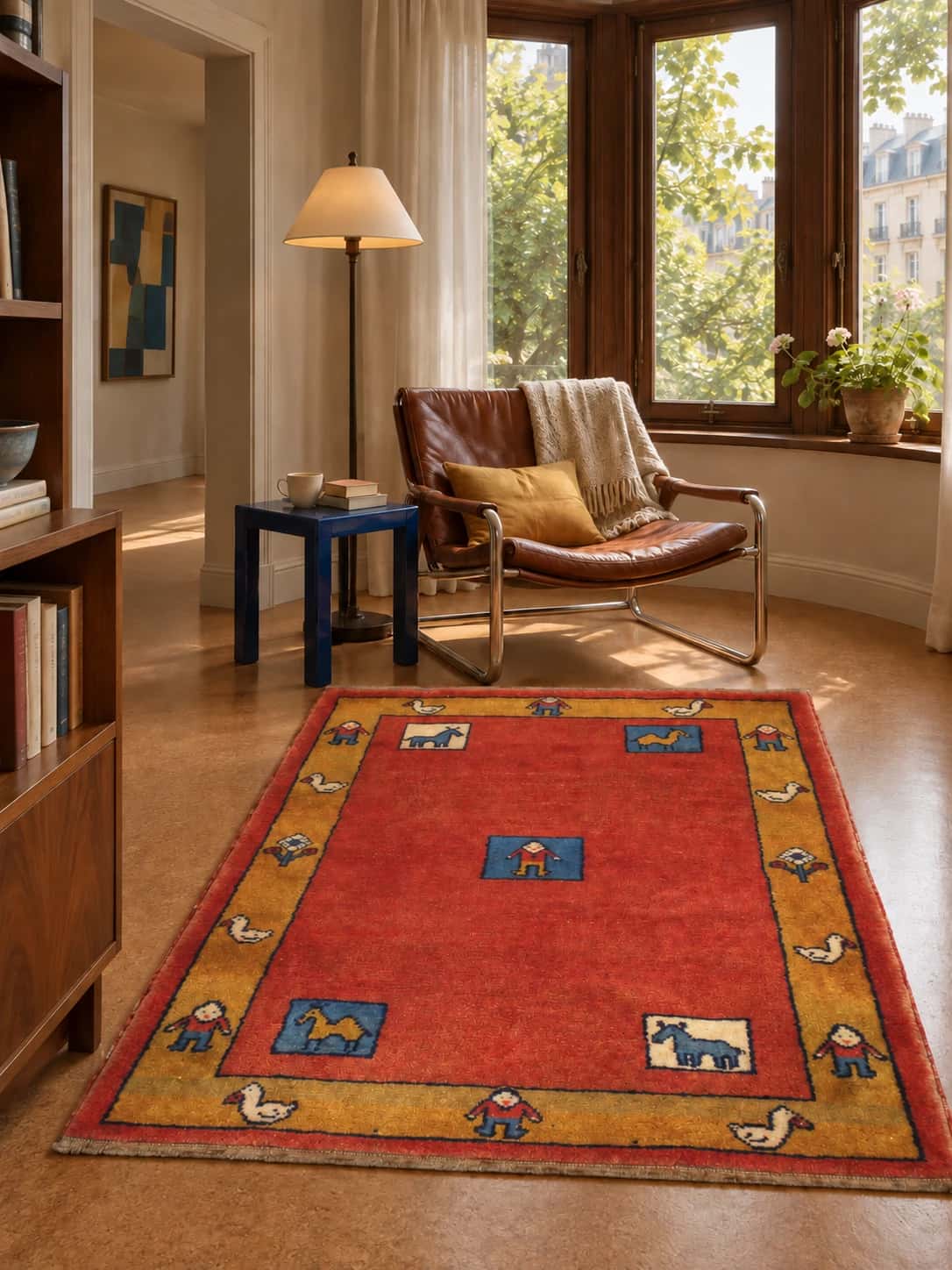 Persian Gabbeh Kids Rug, 112x155 cm, mainly red — In a room