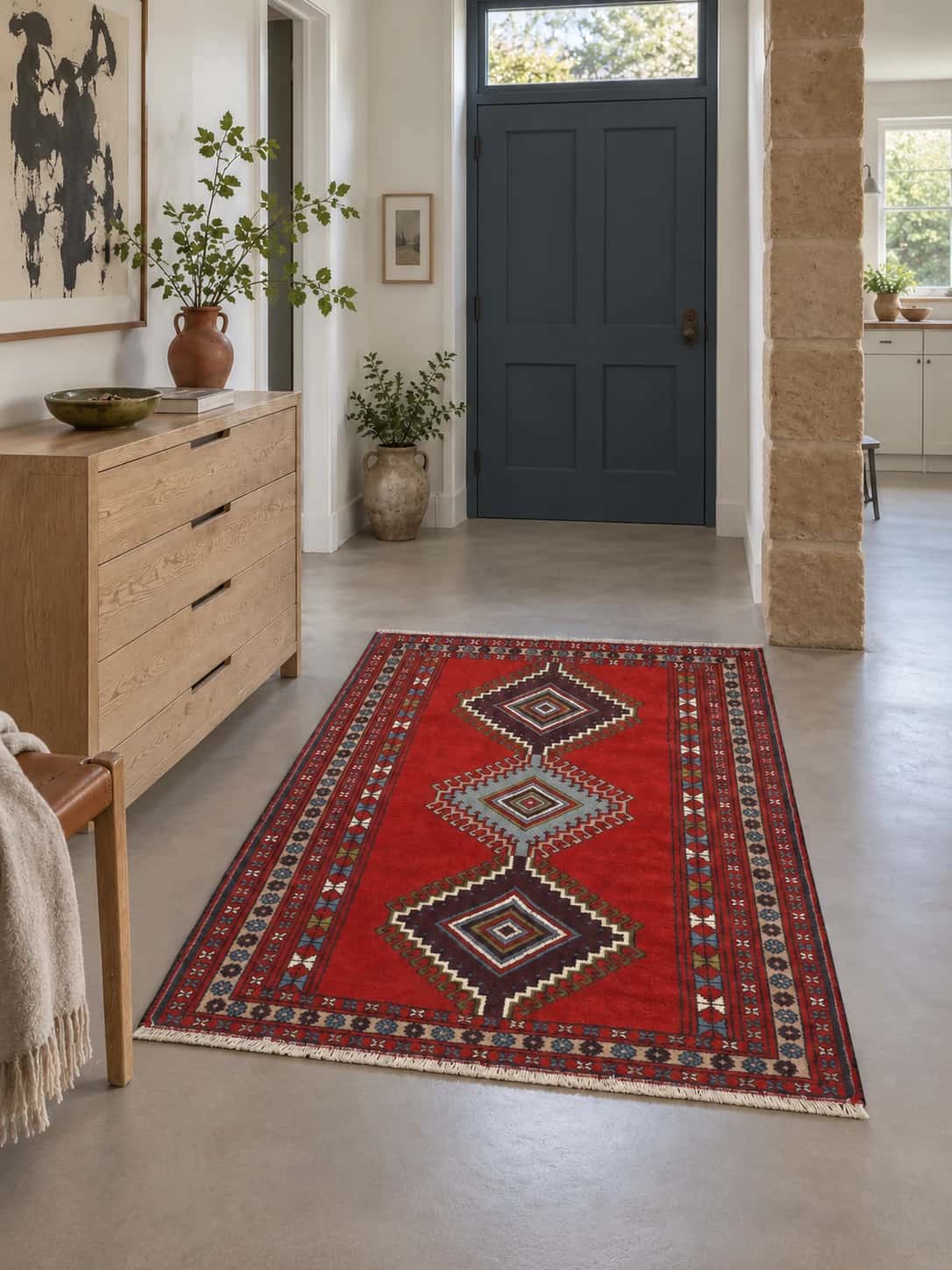 Persian Quchan rug, oriental, 122x162 cm, mainly red — In a room