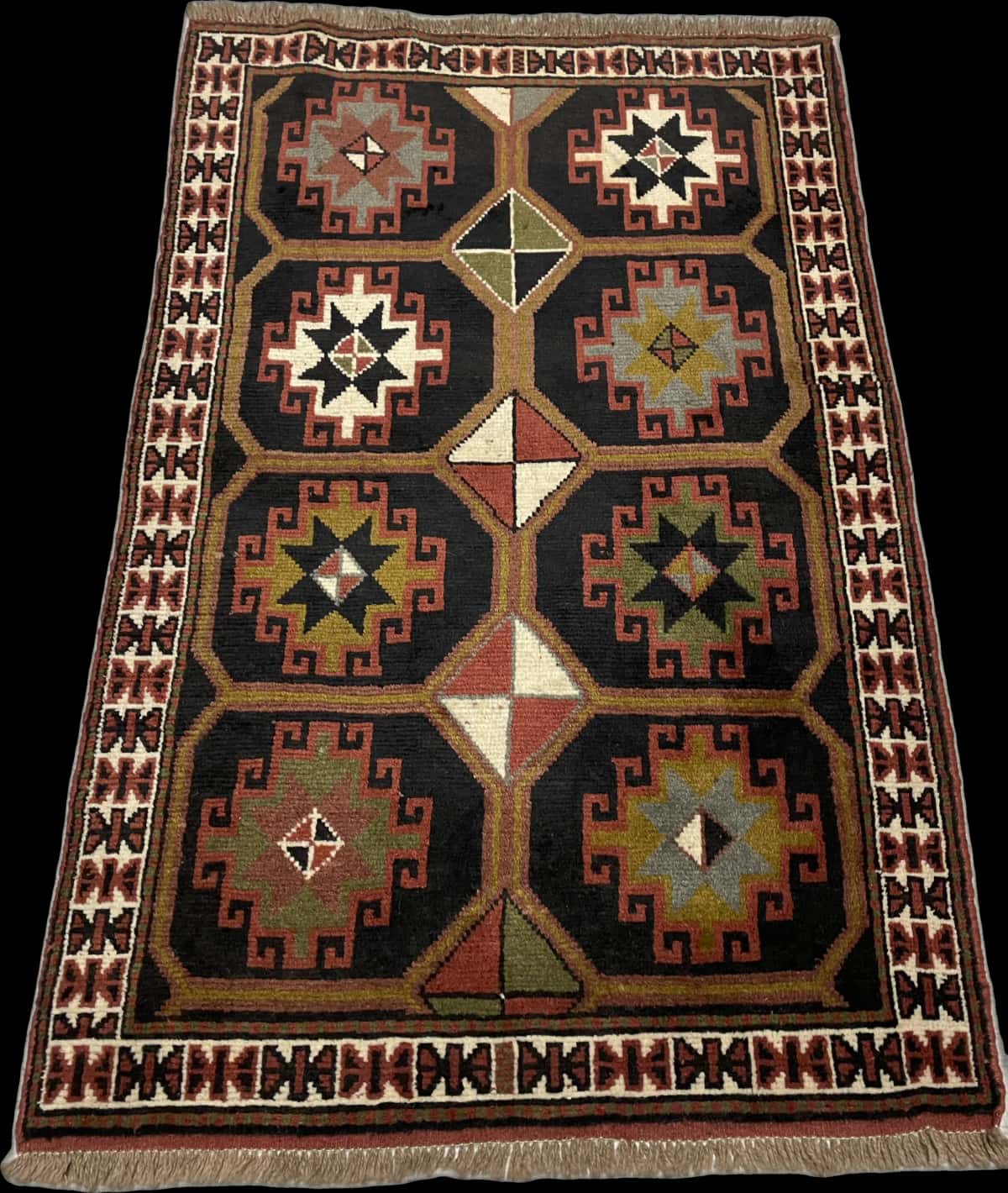 Persian rug of Quchan style in dimensions 164 centimeters length by 107 centimeters width with mainly black and brown colors — Perspective