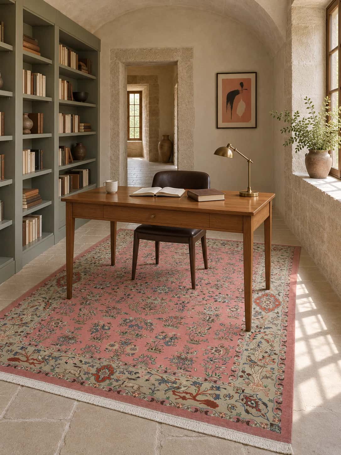 Persian rug, floral, 203x292 cm, mainly pink — In a room