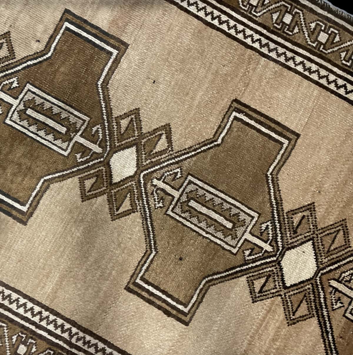 Persian rug of Baluch style in dimensions 220 centimeters length by 120 centimeters width with mainly brown colors — Perspective
