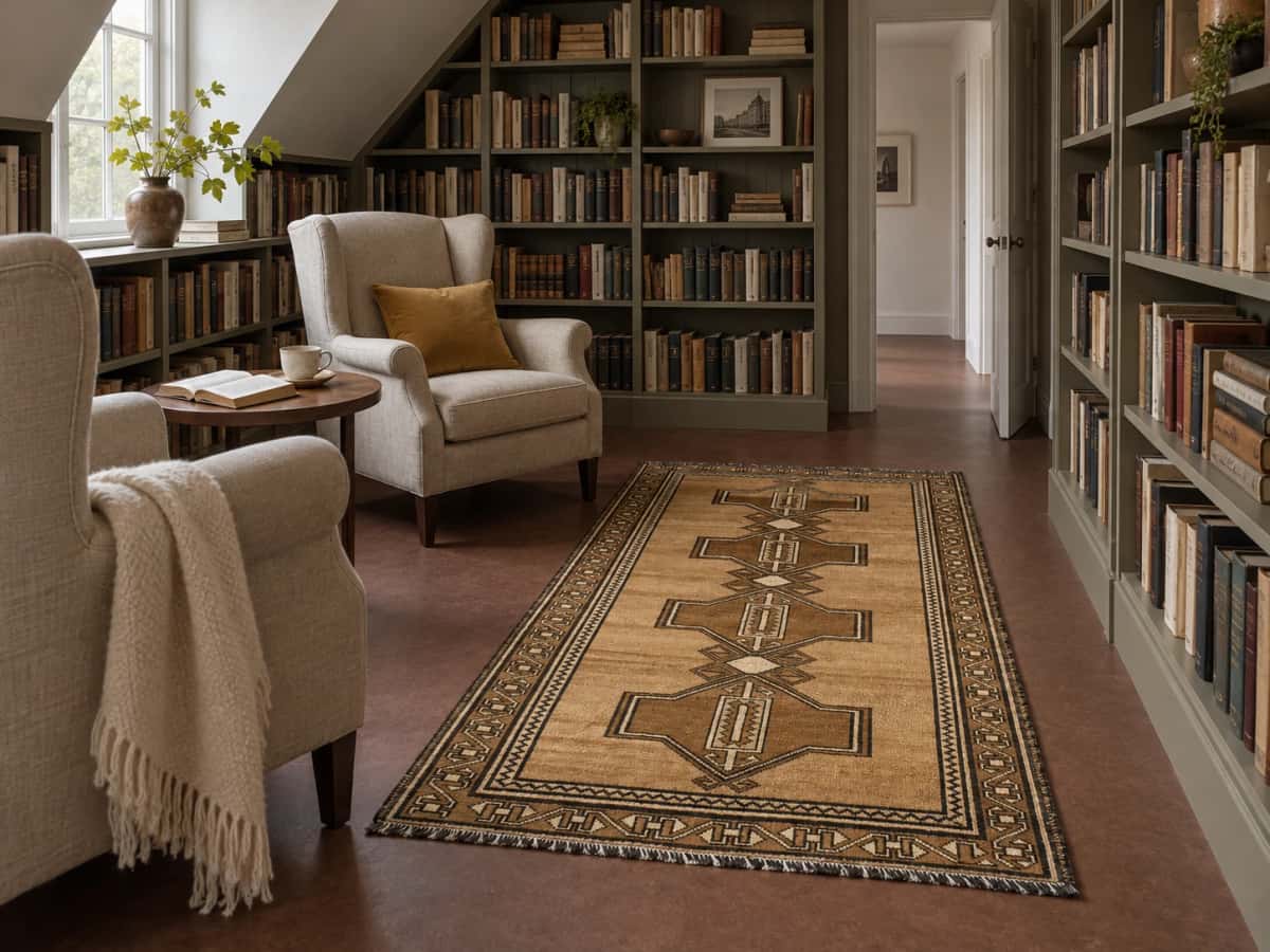 Persian Baluch rug, oriental, 120x220 cm, mainly brown — In a room